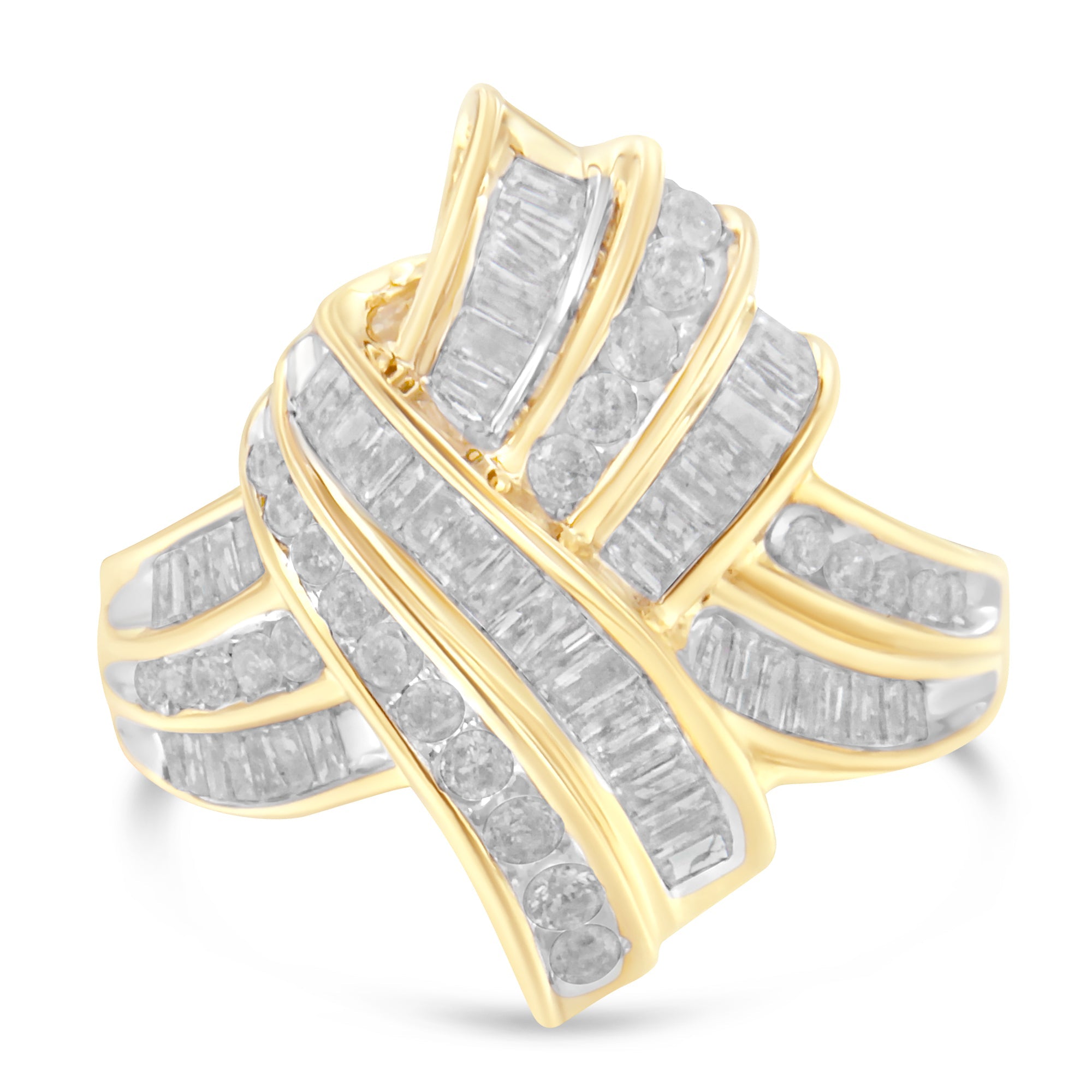 10K Yellow Gold Diamond Bypass Cocktail Ring 1 1/5 Cttw, I-J Color, I2-I3 Clarity - Size 8 on sale at MyriadMart