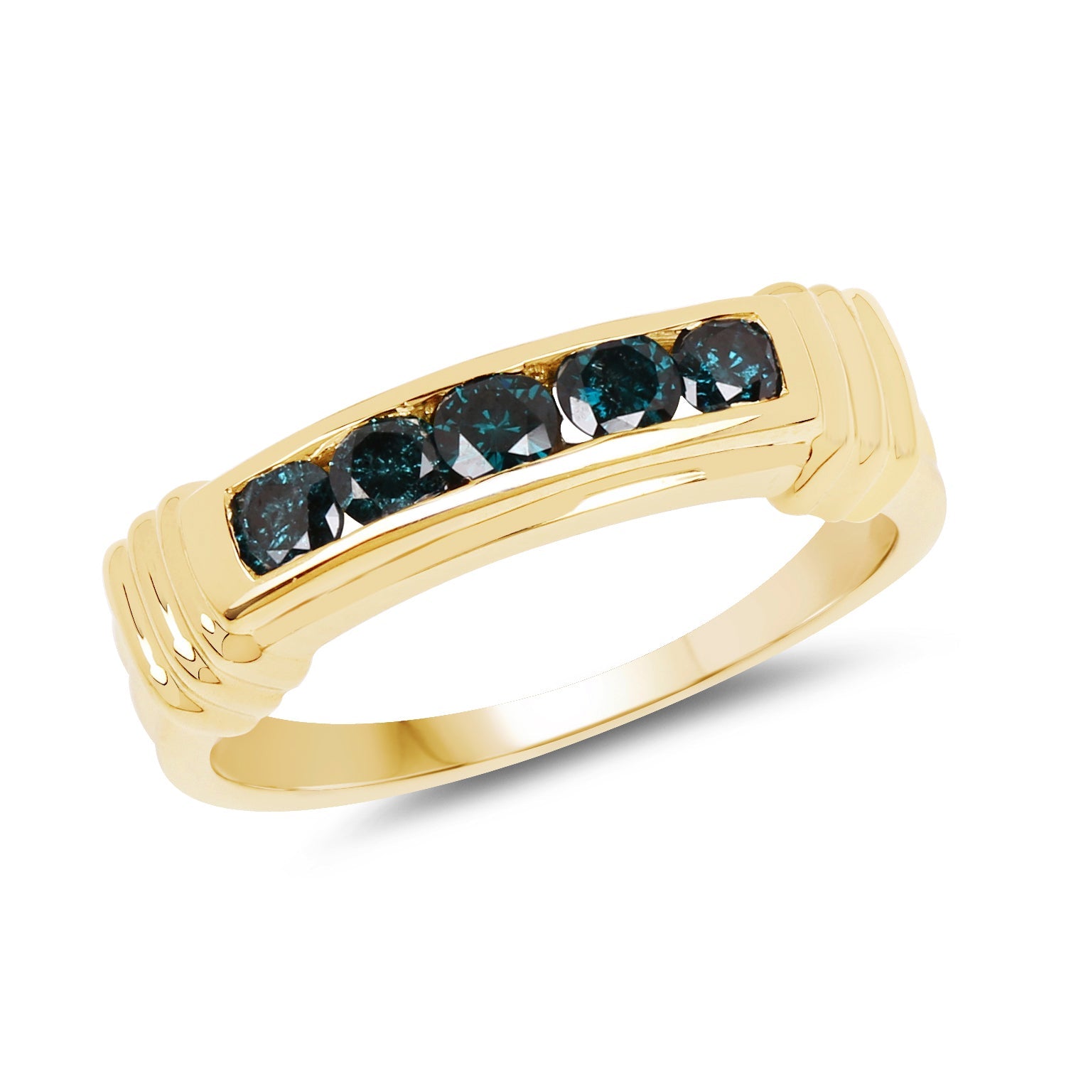 14K Yellow Gold Plated 0.50 Carat Genuine Blue Diamond .925 Sterling Silver Ring on sale at MyriadMart