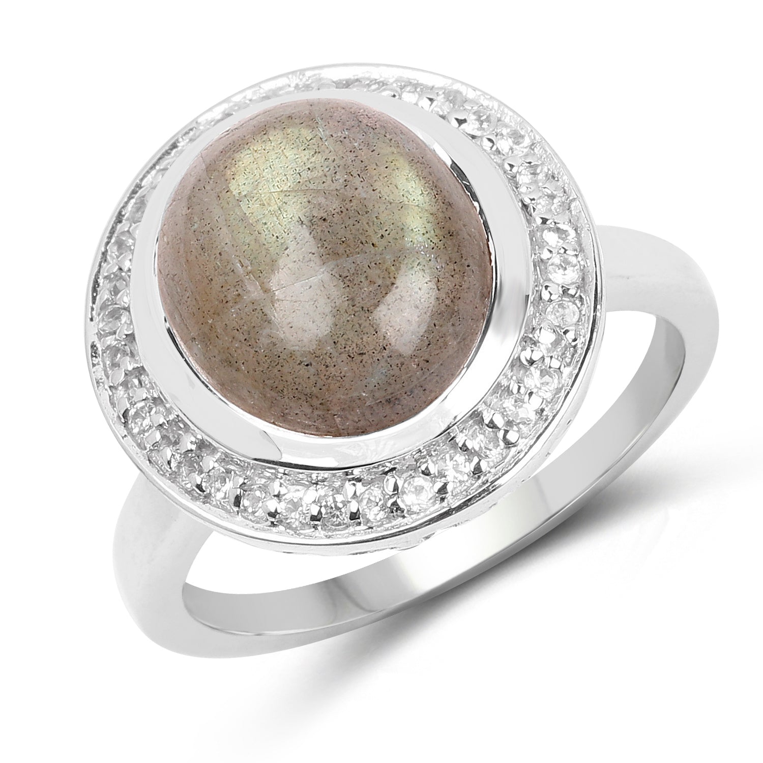 5.43 Carat Genuine Labradorite and White Topaz .925 Sterling Silver Ring on sale at MyriadMart
