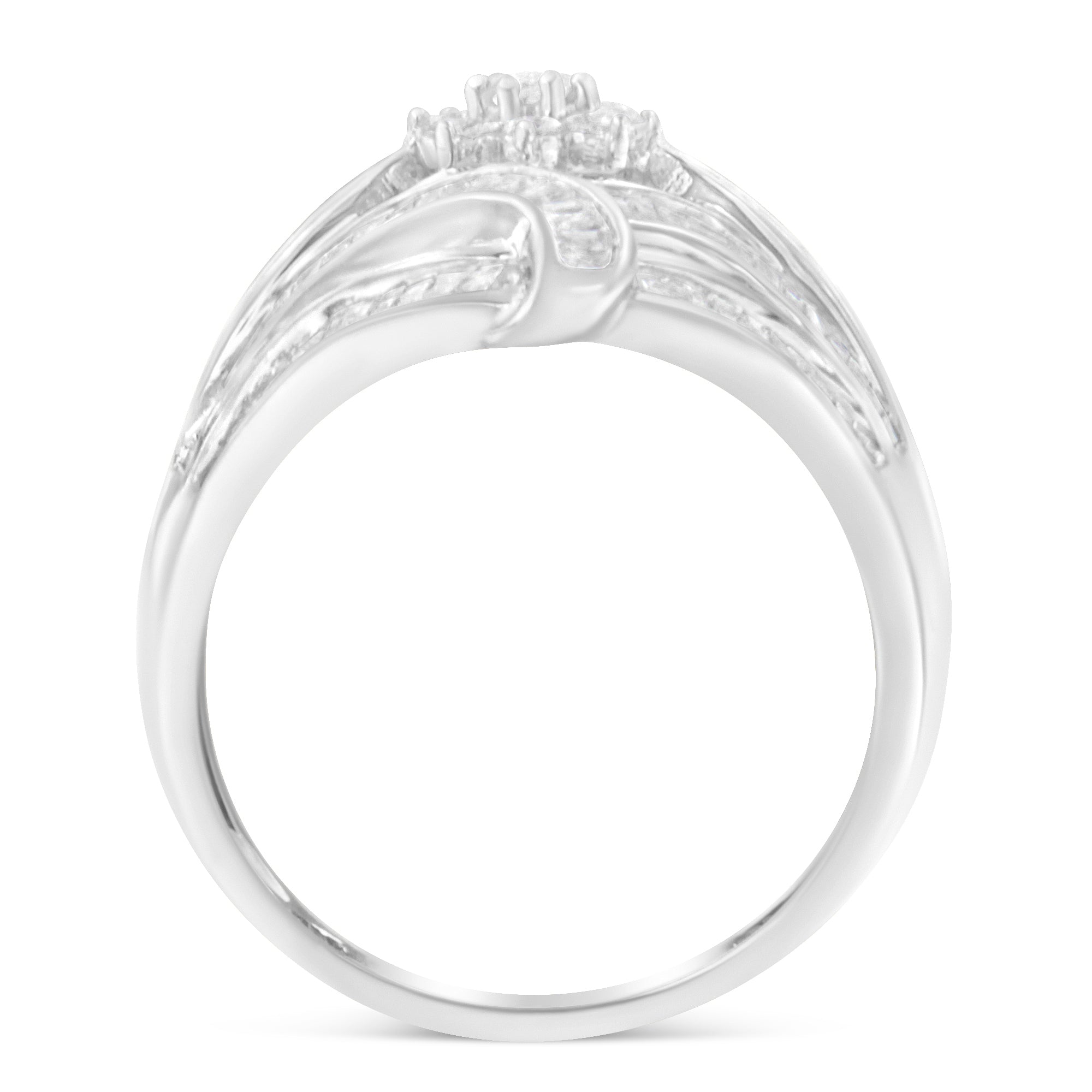 .925 Sterling Silver 1-1/8 Cttw Round & Baguette Diamond 'Flower & Fern' Cluster Cocktail Fashion Ring I-J Color, I2-I3 Clarity - Size 6 on sale at MyriadMart