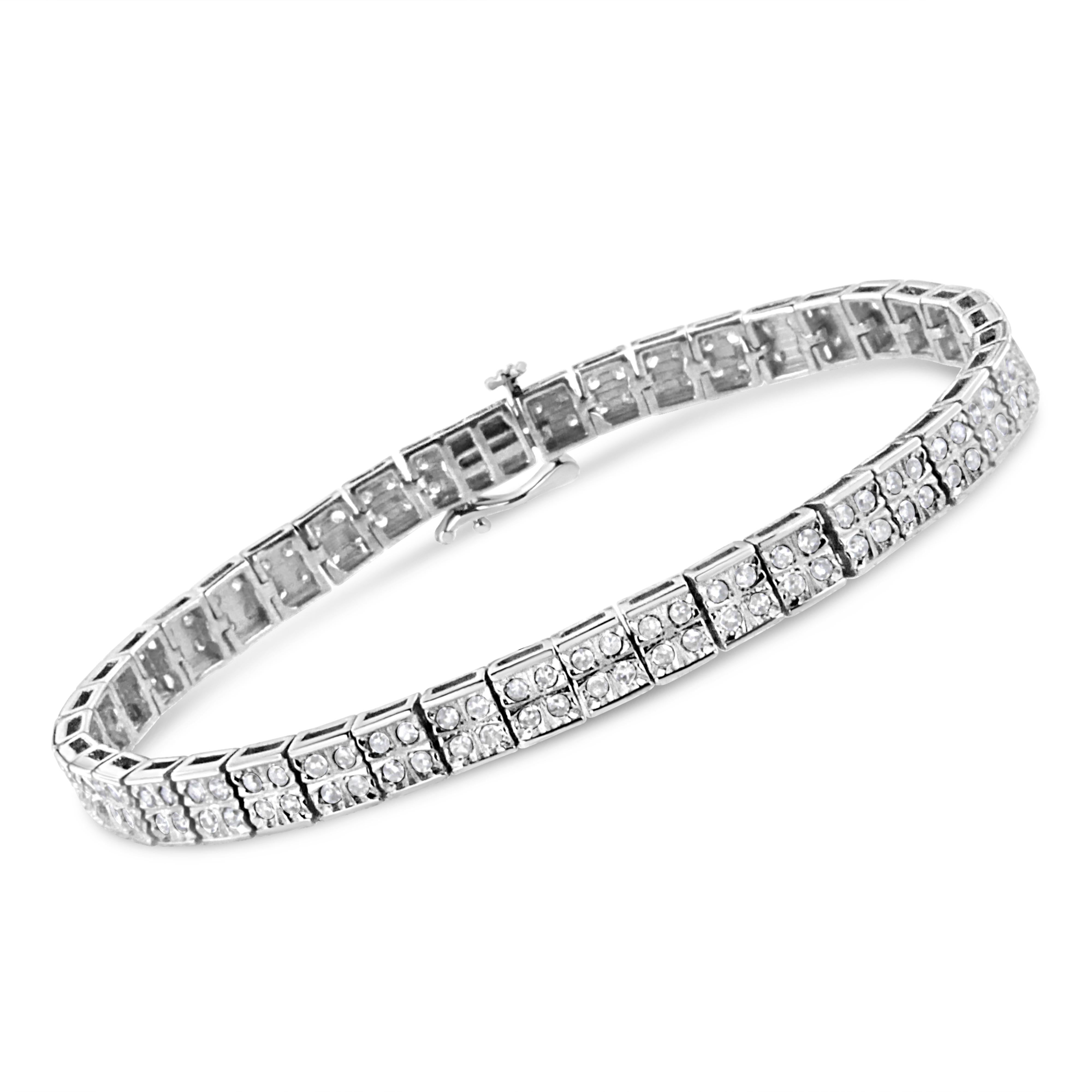 .925 Sterling Silver 2 Cttw Prong Set Round-Cut Diamond 4 Stone Box Link Bracelet I-J Color, I3 Clarity - 7.25" on sale at MyriadMart