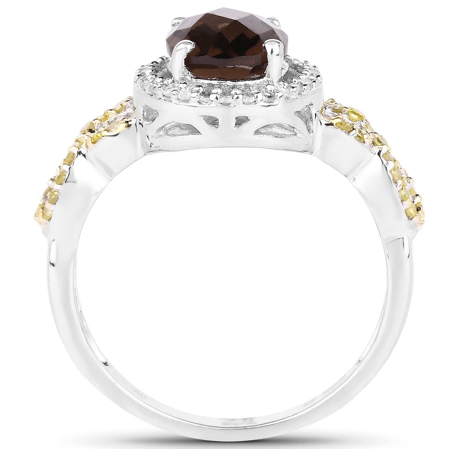 1.90 Carat Genuine Smoky Quartz, Yellow Diamond & White Diamond .925 Sterling Silver Ring on sale at MyriadMart