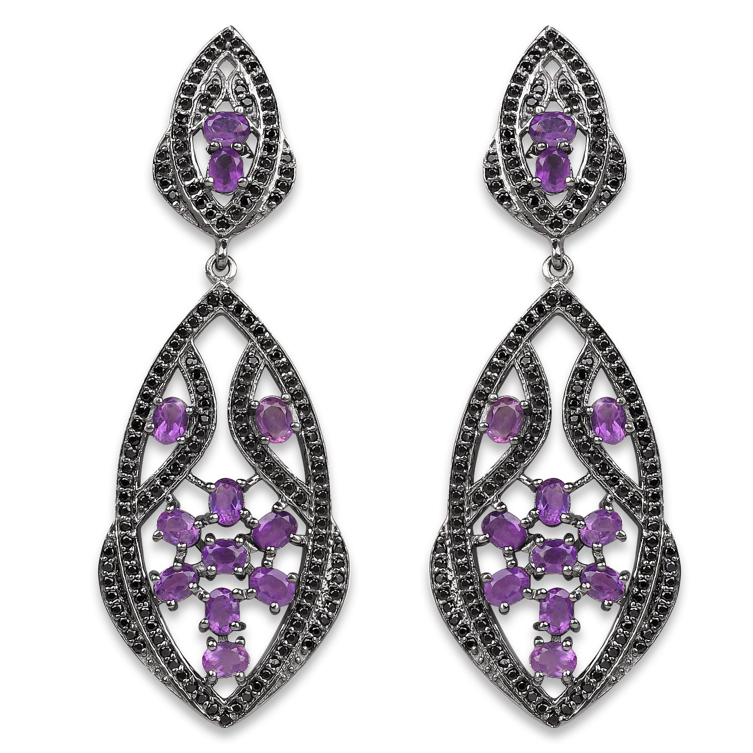5.74 Carat Genuine Amethyst and Black Spinel .925 Sterling Silver Earrings on sale at MyriadMart