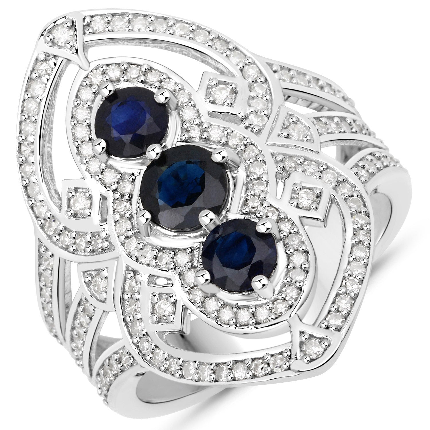 1.76 Carat Genuine Blue Sapphire and White Diamond .925 Sterling Silver Ring on sale at MyriadMart
