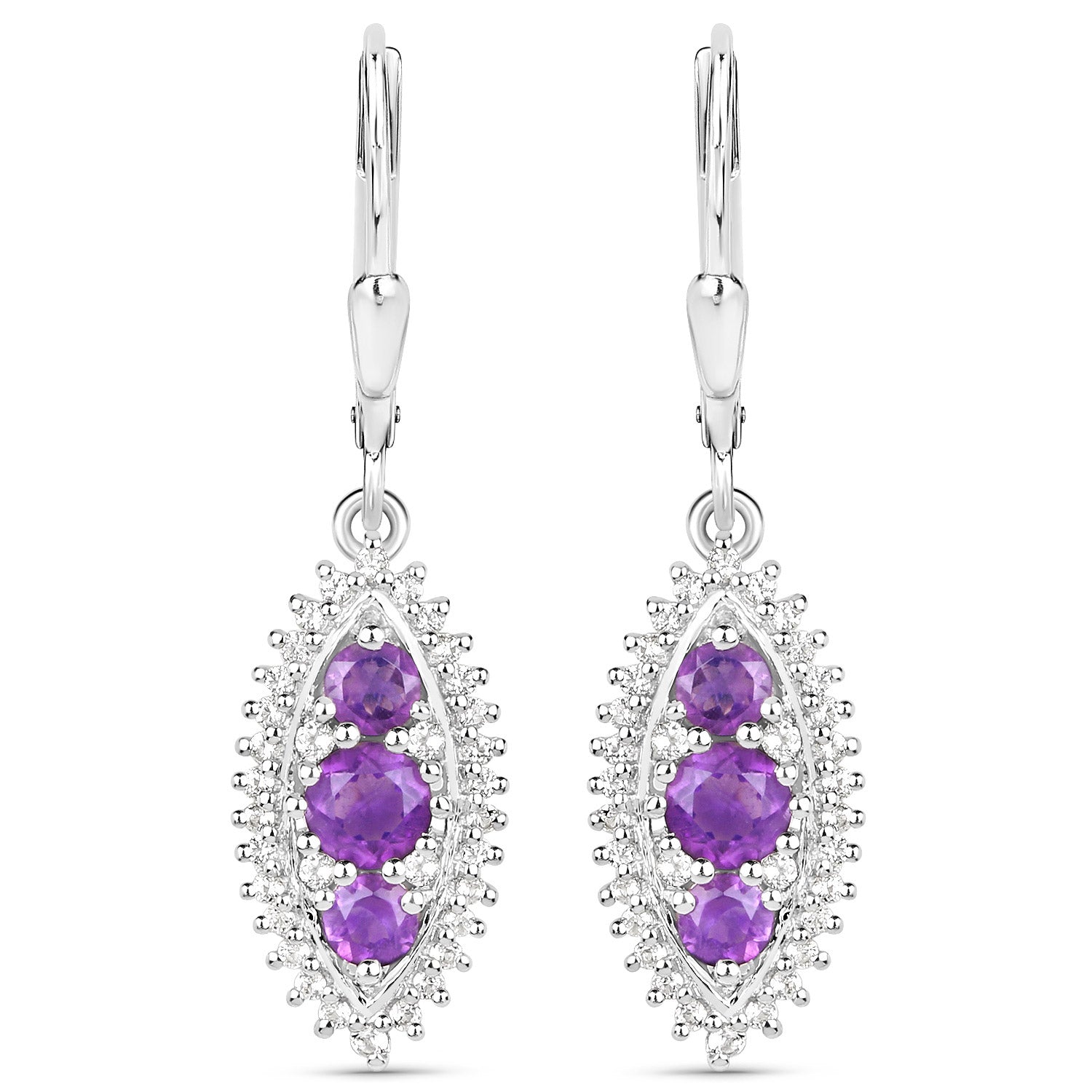 3.60 Carat Genuine Amethyst and White Topaz .925 Sterling Silver 3 Piece Jewelry Set Ring, Earrings, and Pendant w/ Chain on sale at MyriadMart