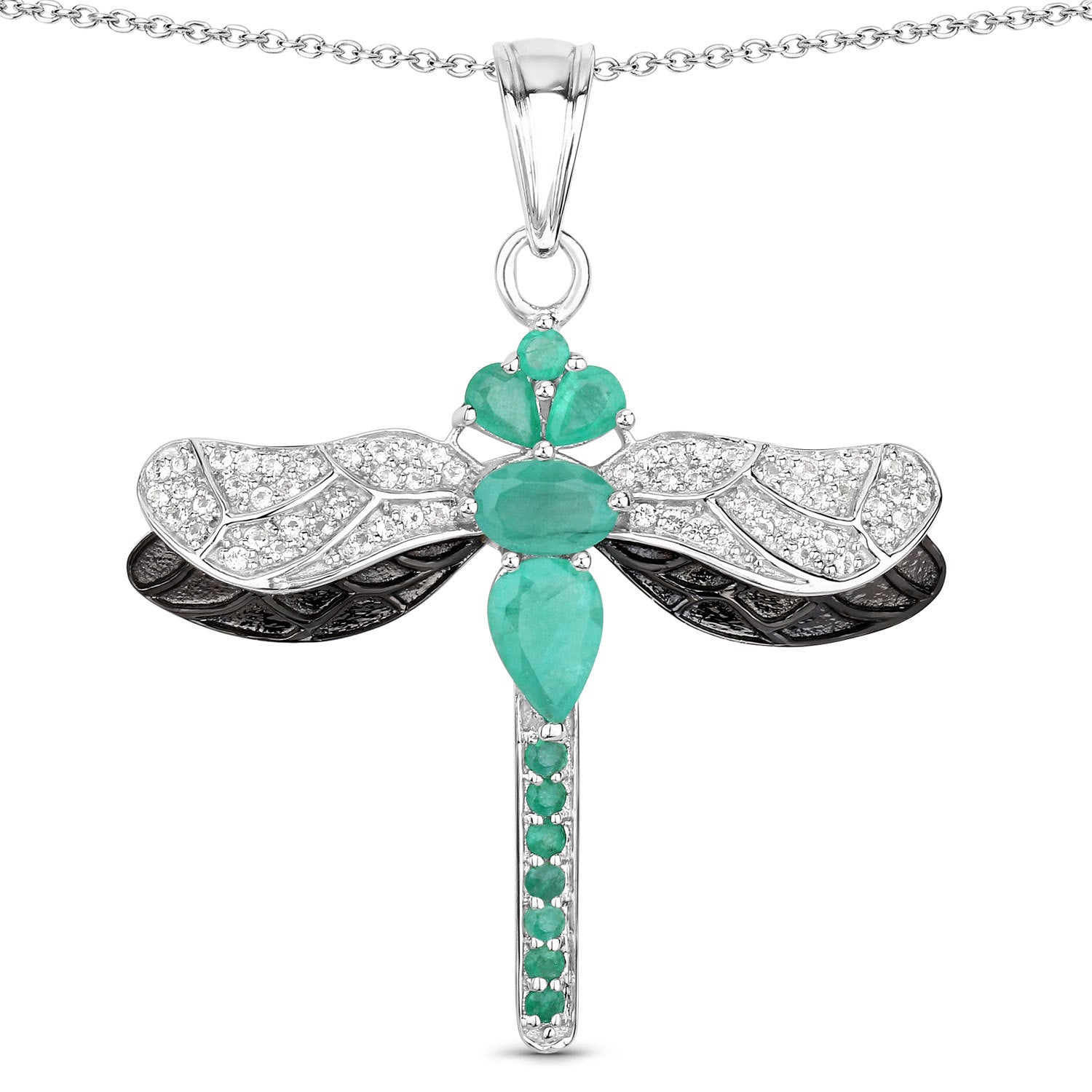 1.87 Carat Genuine Zambian Emerald and White Topaz .925 Sterling Silver Pendant on sale at MyriadMart