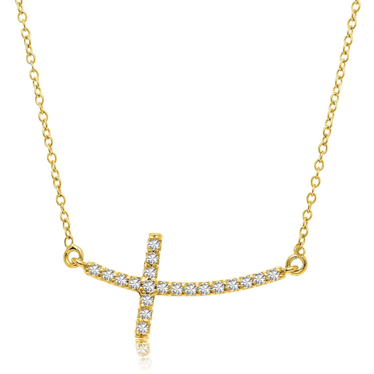 14k Yellow Gold Curved Crucifix Diamond Accented Necklace .21cttw on sale at MyriadMart