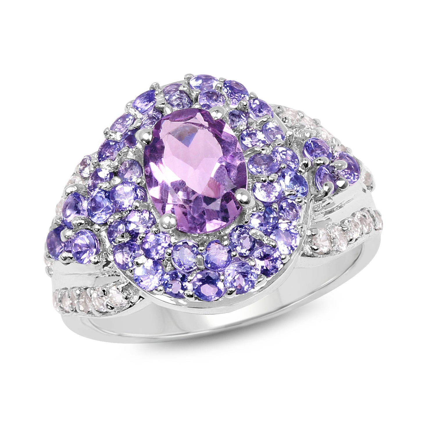 2.88 Carat Genuine Amethyst, Tanzanite & White Topaz .925 Sterling Silver Ring on sale at MyriadMart