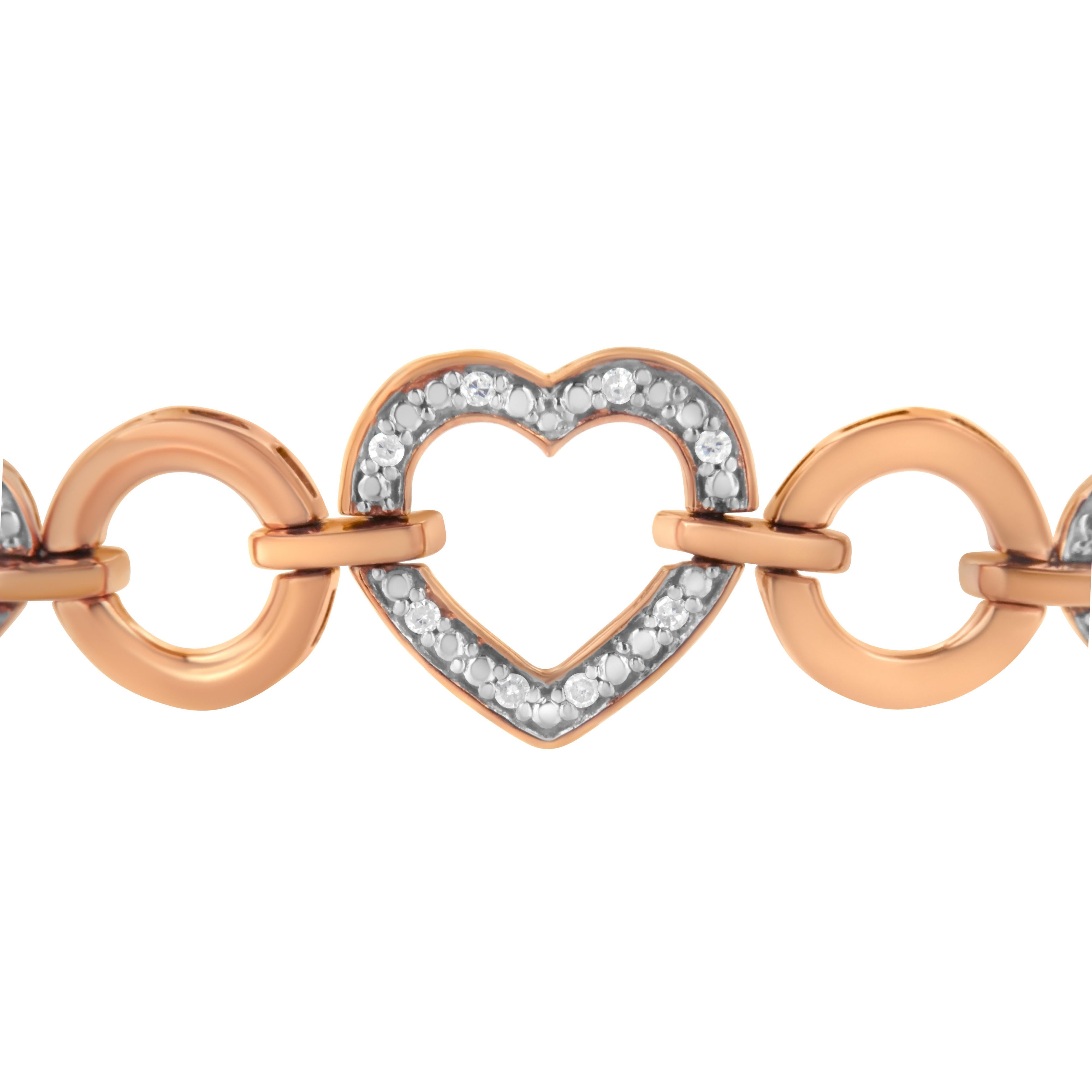 14K Rose Gold Plated .925 Sterling Silver Diamond Accent Circle and Heart Link Adjustable 6â€-10†Bolo Bracelet I-J Color, I3 Clarity on sale at MyriadMart