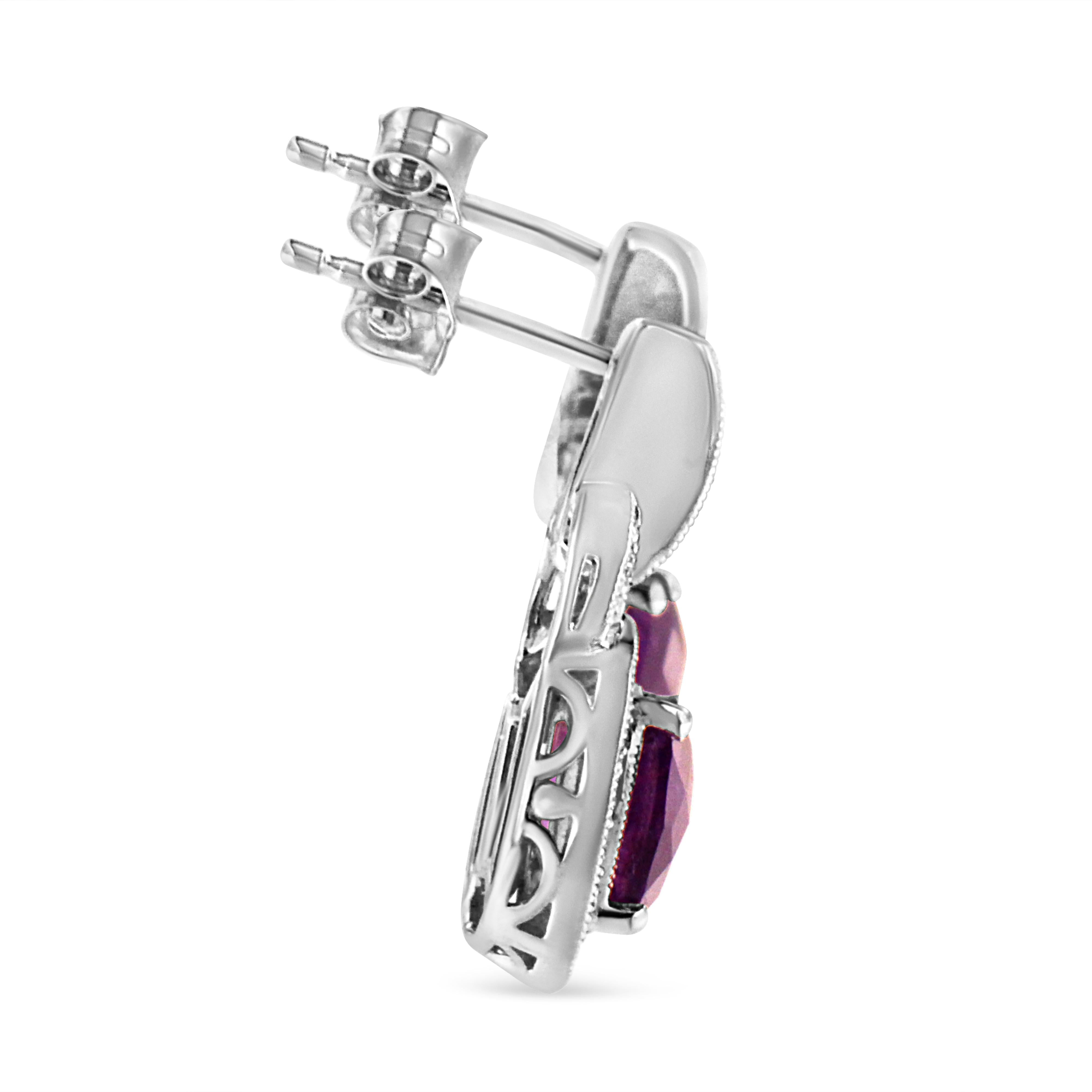.925 Sterling Silver 8MM Natural Cushion Shaped Amethyst and Diamond Accent Halo with Push Back Dangle Earrings I-J Color, I2-I3 Clarity on sale at MyriadMart
