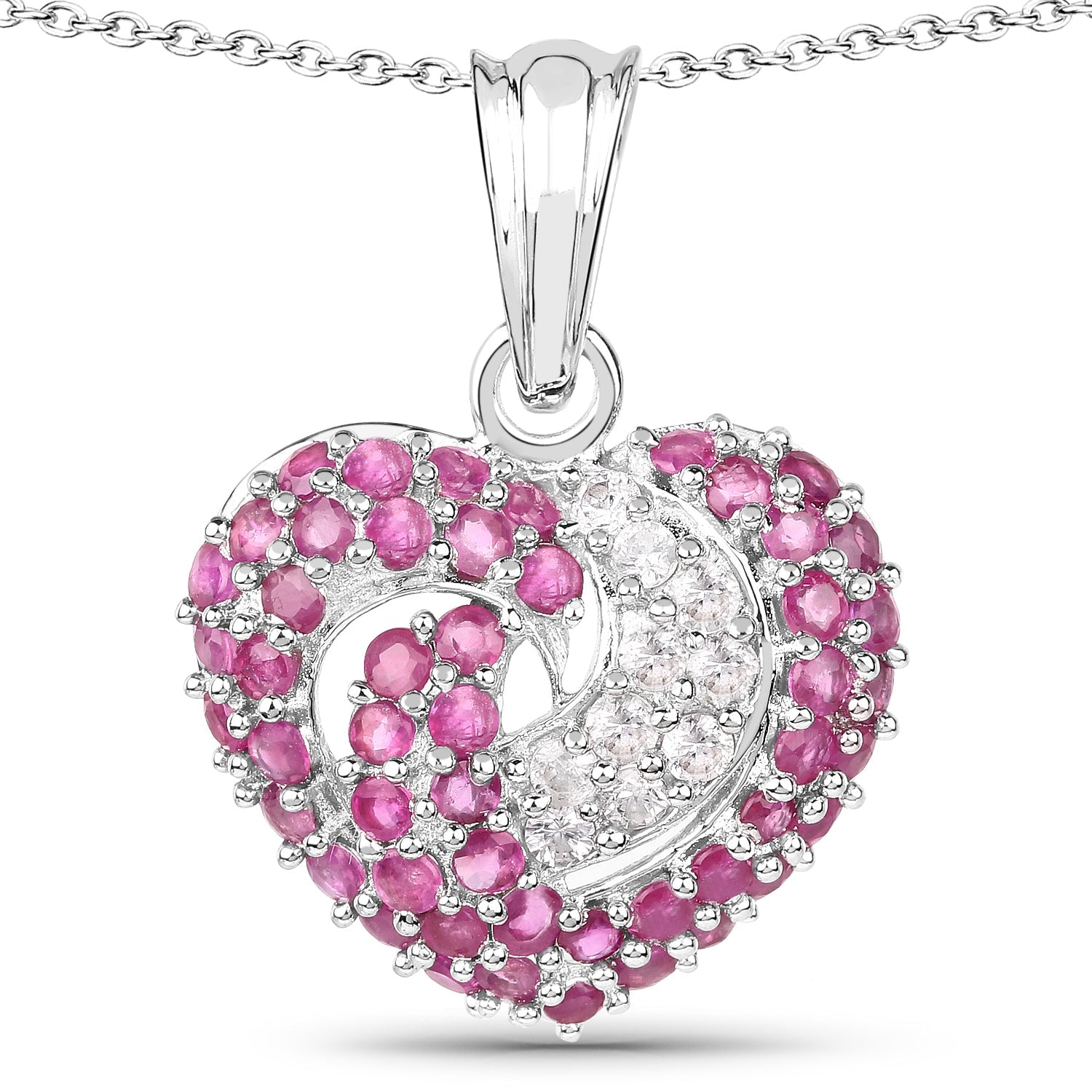 2.65 Carat Genuine Ruby and White Sapphire .925 Sterling Silver Pendant on sale at MyriadMart