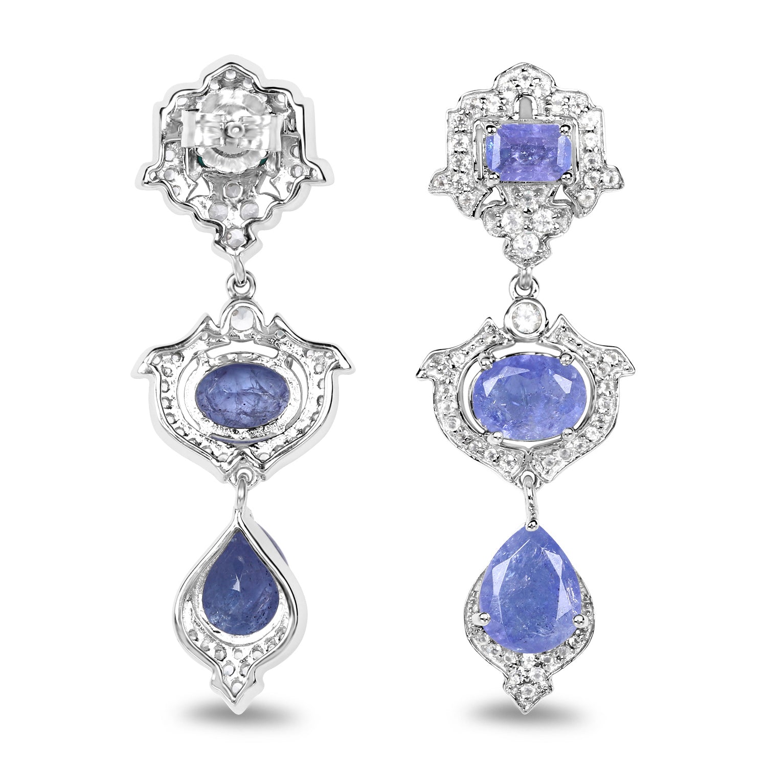 7.73 Carat Genuine Tanzanite and White Topaz .925 Sterling Silver Earrings on sale at MyriadMart