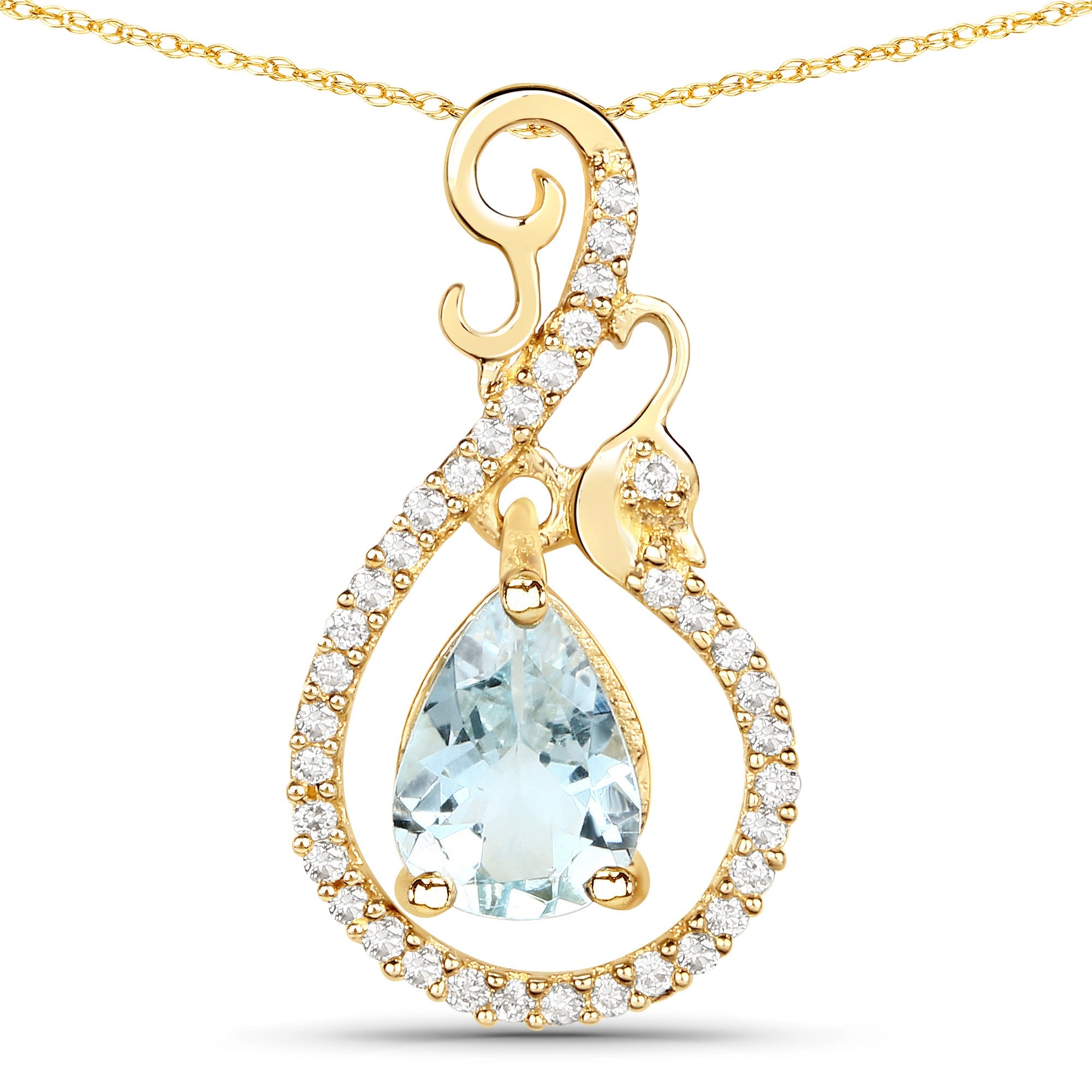 0.76 Carat Genuine Aquamarine and White Diamond 14K Yellow Gold Pendant on sale at MyriadMart