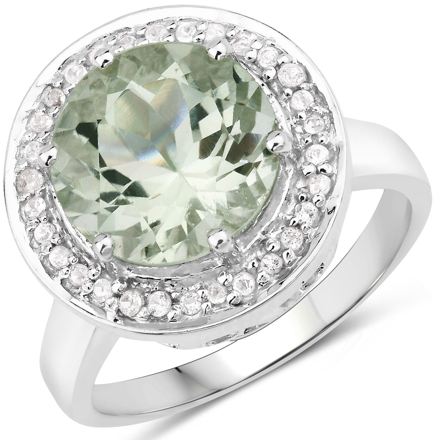 4.94 Carat Genuine Green Amethyst and White Topaz .925 Sterling Silver Ring on sale at MyriadMart