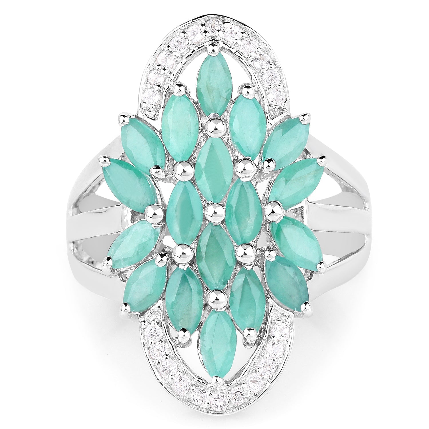 2.74 Carat Genuine Emerald and White Topaz .925 Sterling Silver Ring on sale at MyriadMart