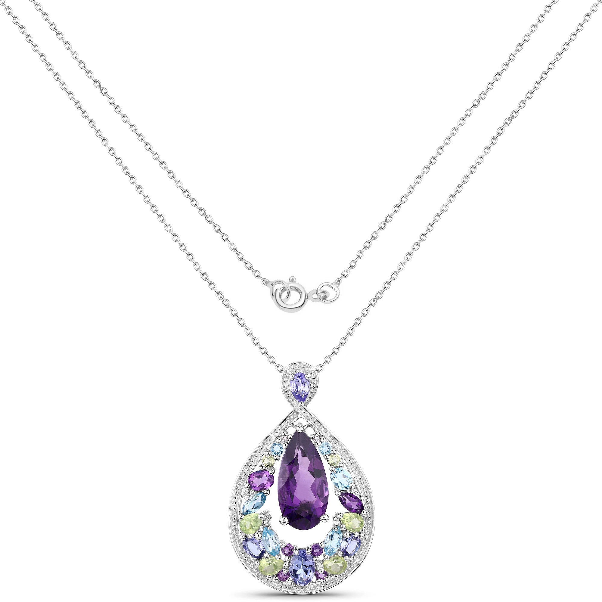 6.40 Carat Genuine Multi Stones .925 Sterling Silver Pendant on sale at MyriadMart