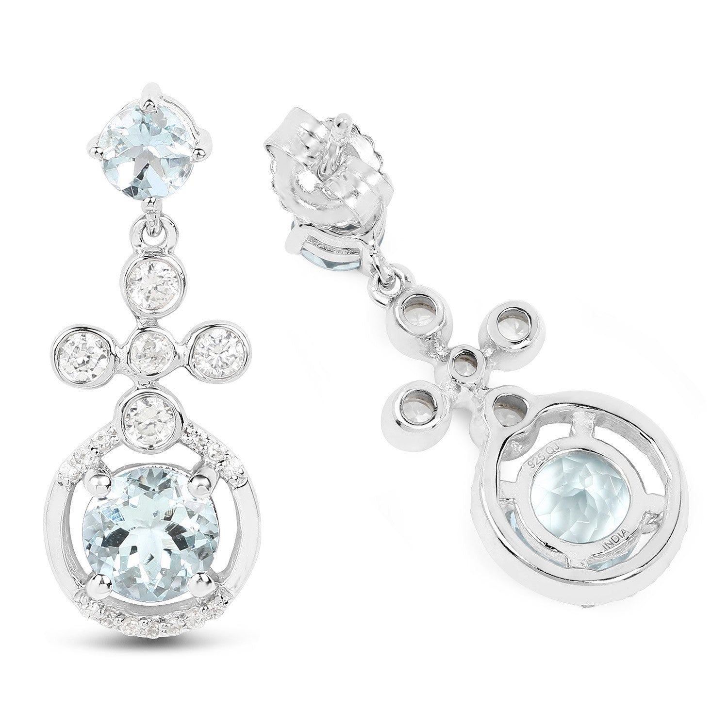 4.42 Carat Genuine Aquamarine and White Zircon .925 Sterling Silver Earrings on sale at MyriadMart