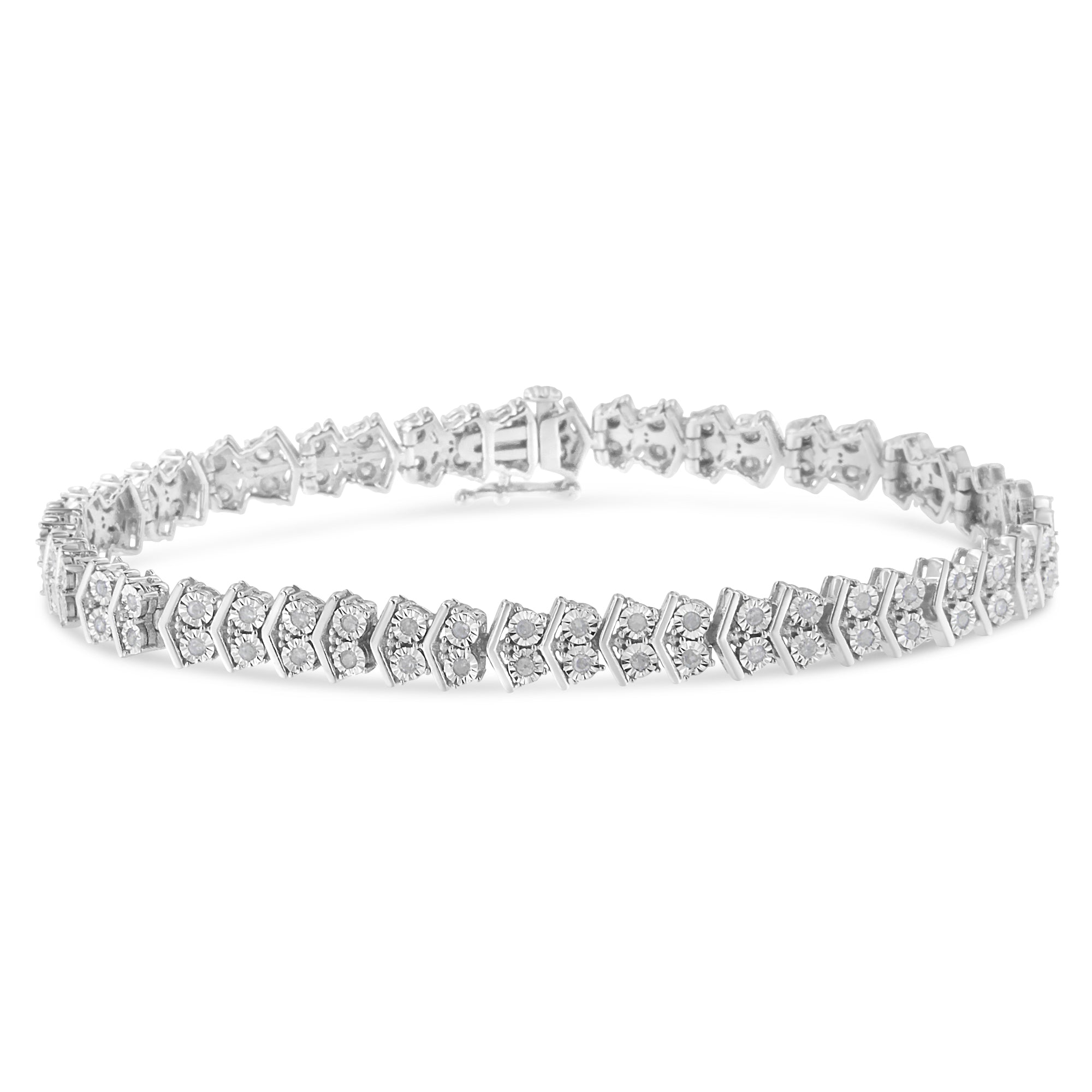 .925 Sterling Silver 1.0 Cttw Chevron 2 Stone Arrow Link Tennis Bracelet (I-J Color, I3 Clarity) - 7â€