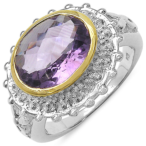 Two Tone Plated 4.36 Carat Genuine Amethyst & White Topaz .925 Sterling Silver Ring on sale at MyriadMart