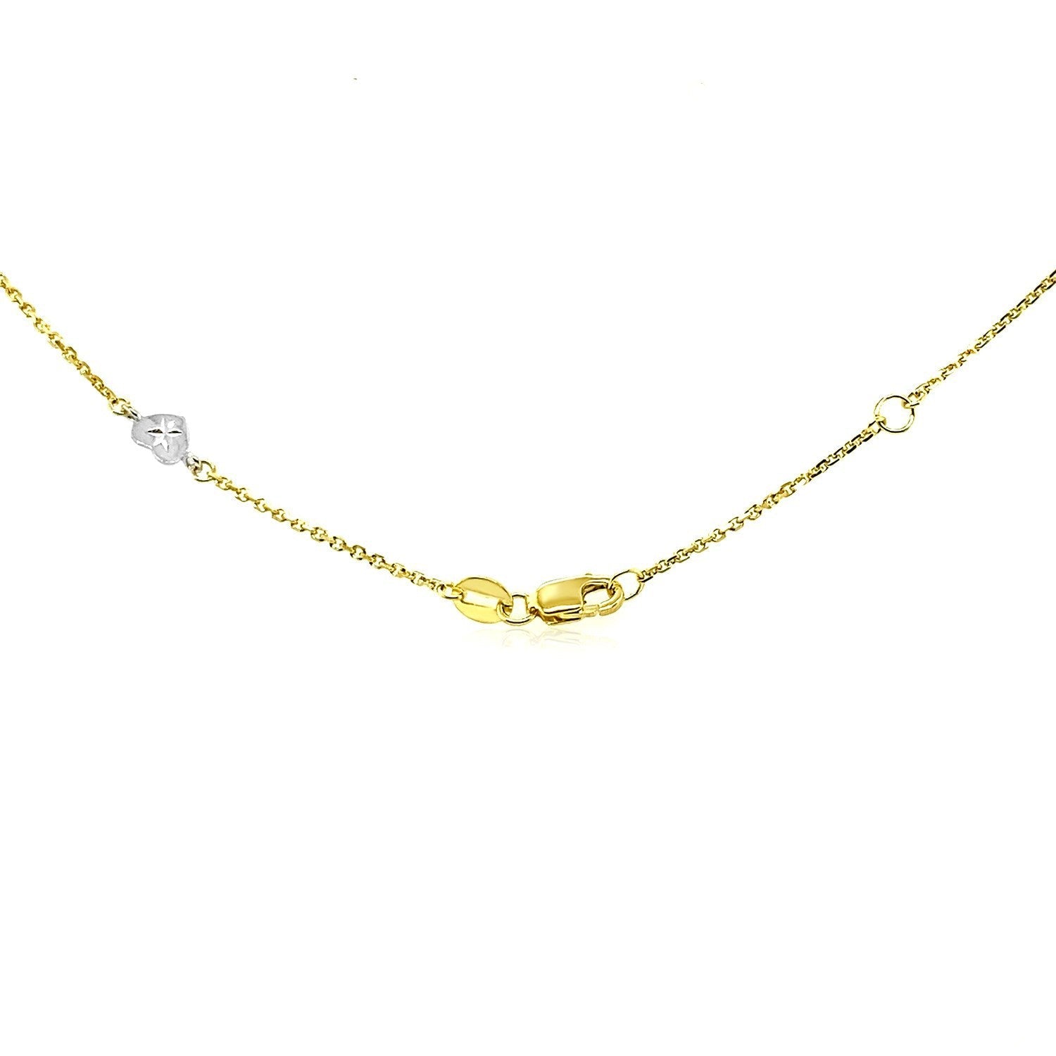 14k Two Tone Gold Anklet with Diamond Cut Heart Style Stations on sale at MyriadMart