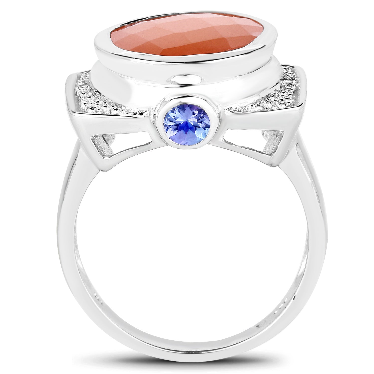 5.99 Carat Genuine Peach Moonstone, Tanzanite and White Topaz .925 Sterling Silver Ring on sale at MyriadMart