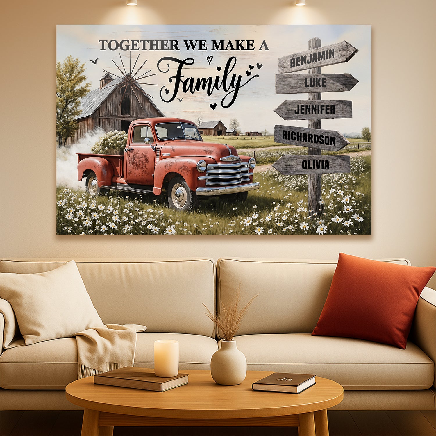 Personalized Family Farmhouse Old Truck Wall Art on sale at MyriadMart