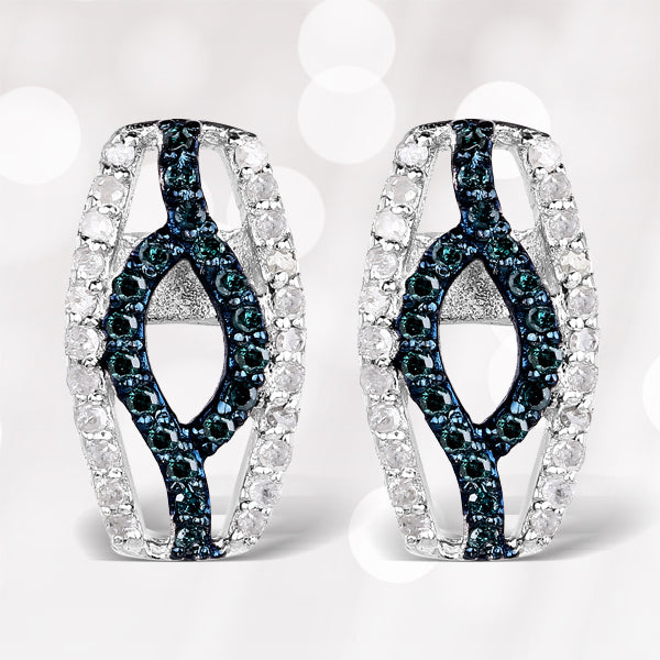0.42 Carat Genuine Blue Diamond & White Diamond .925 Sterling Silver Earrings on sale at MyriadMart