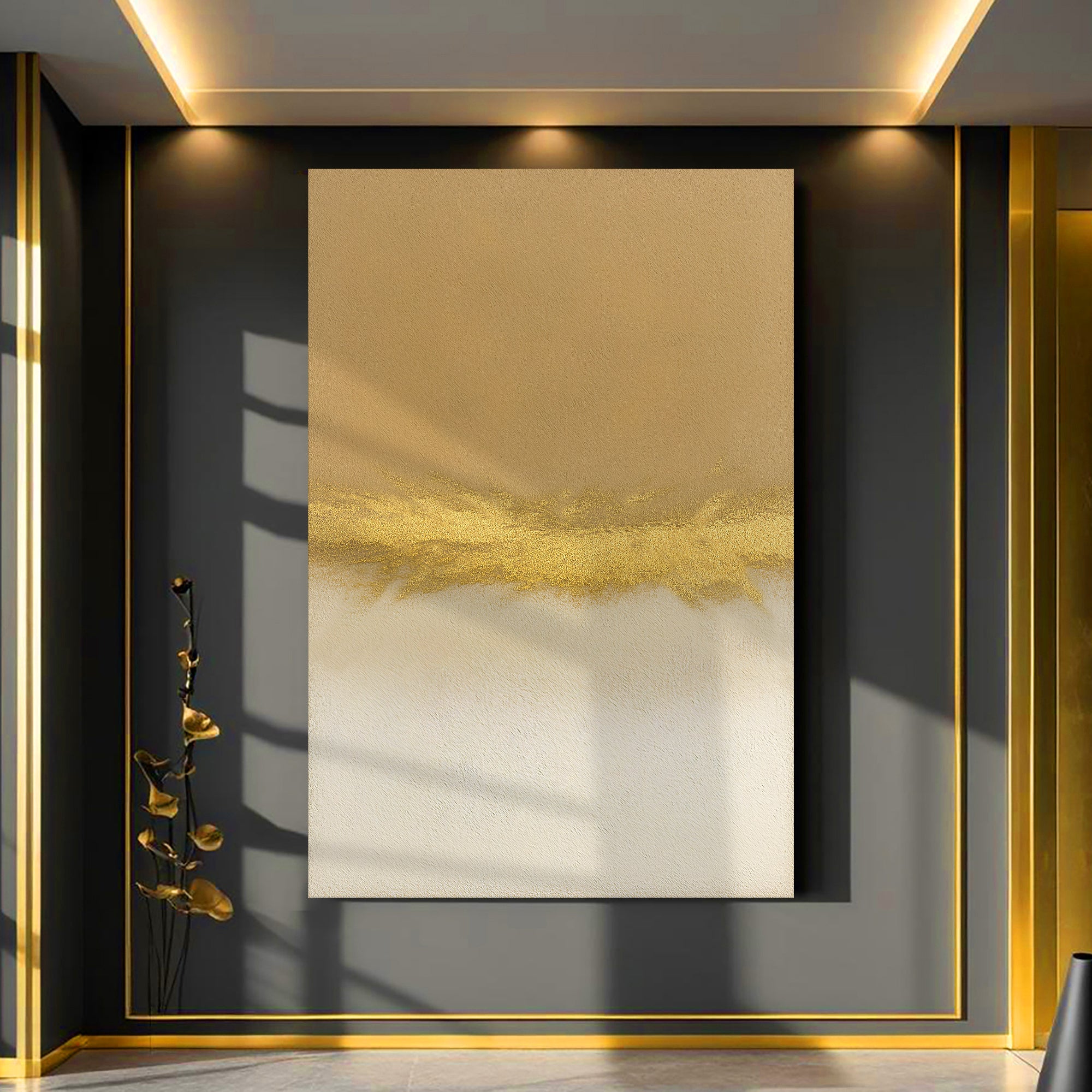 Minimalist White And Gold Wall Art on sale at MyriadMart