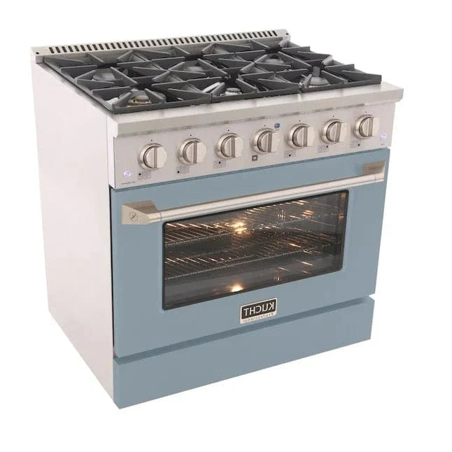 Kucht 36" Gas Range, Stainless Steel with Light Blue Oven Door, KNG361-LB on sale at MyriadMart