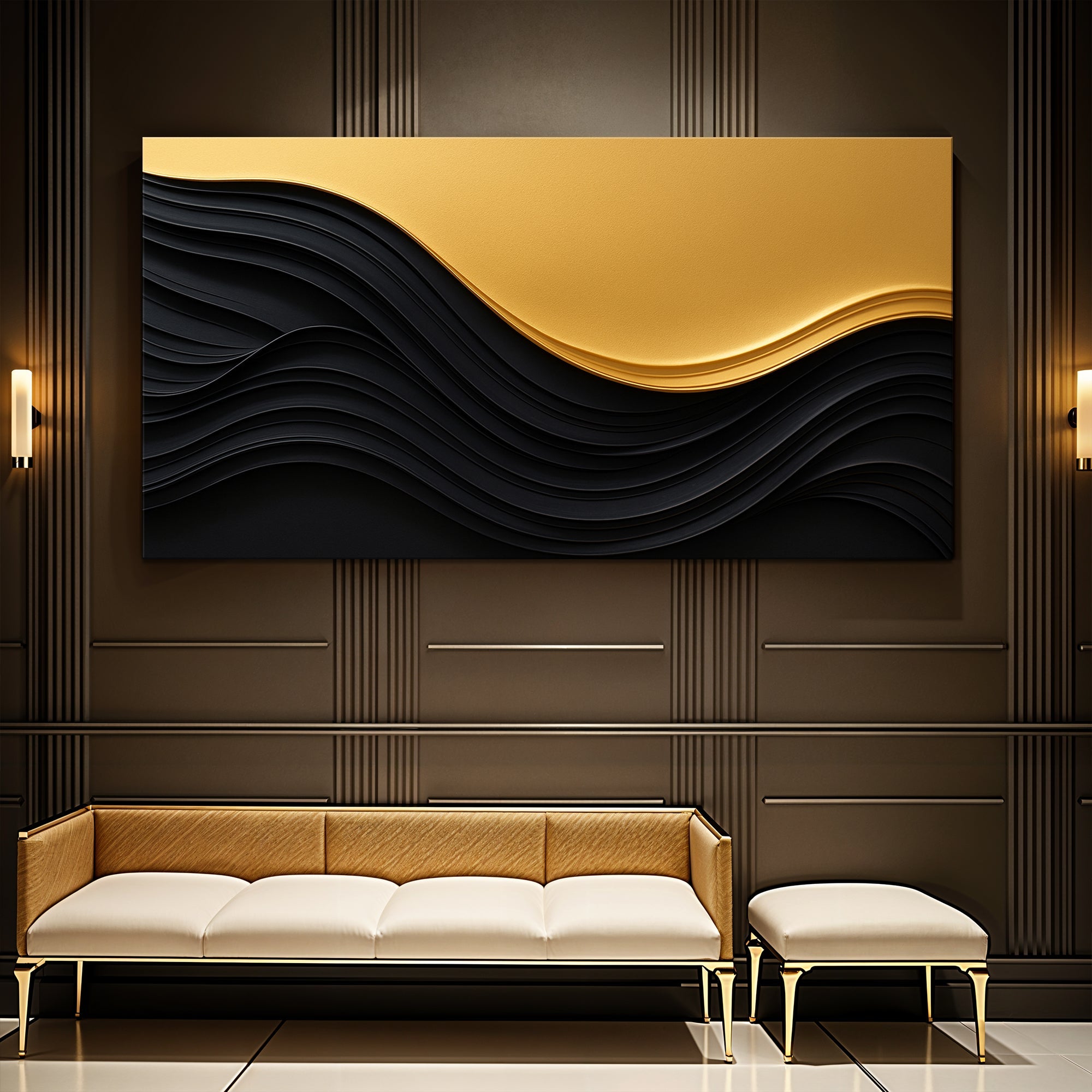 Black And Gold Minimalist Abstract VI on sale at MyriadMart