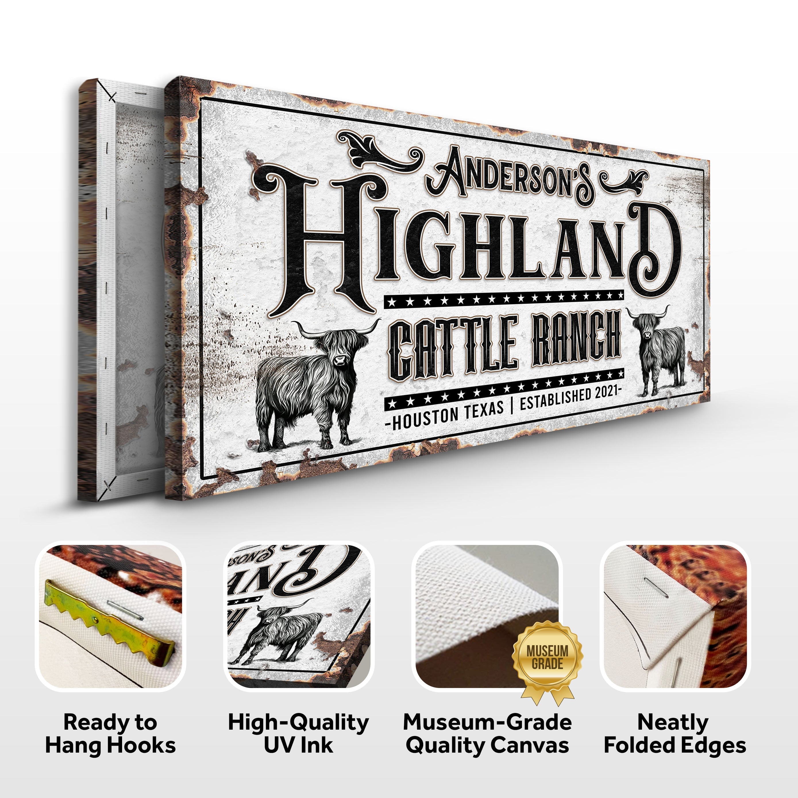 Personalized Highland Cattle Ranch Sign II on sale at MyriadMart