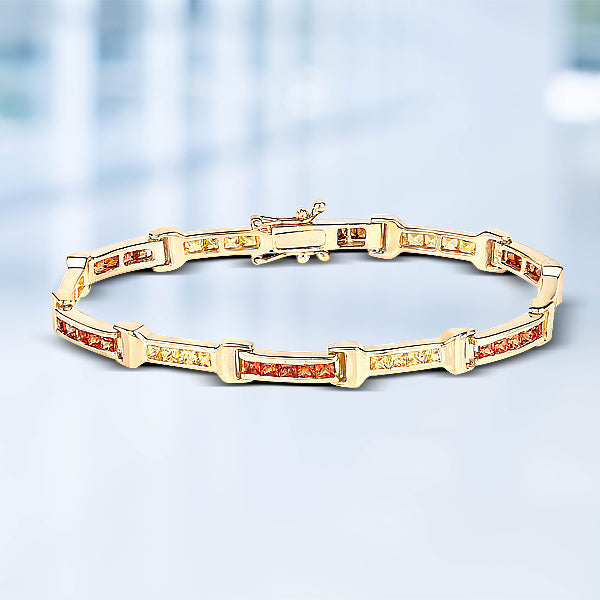 6.48 Carat Genuine Orange Sapphire and Yellow Sapphire .925 Sterling Silver Bracelet on sale at MyriadMart