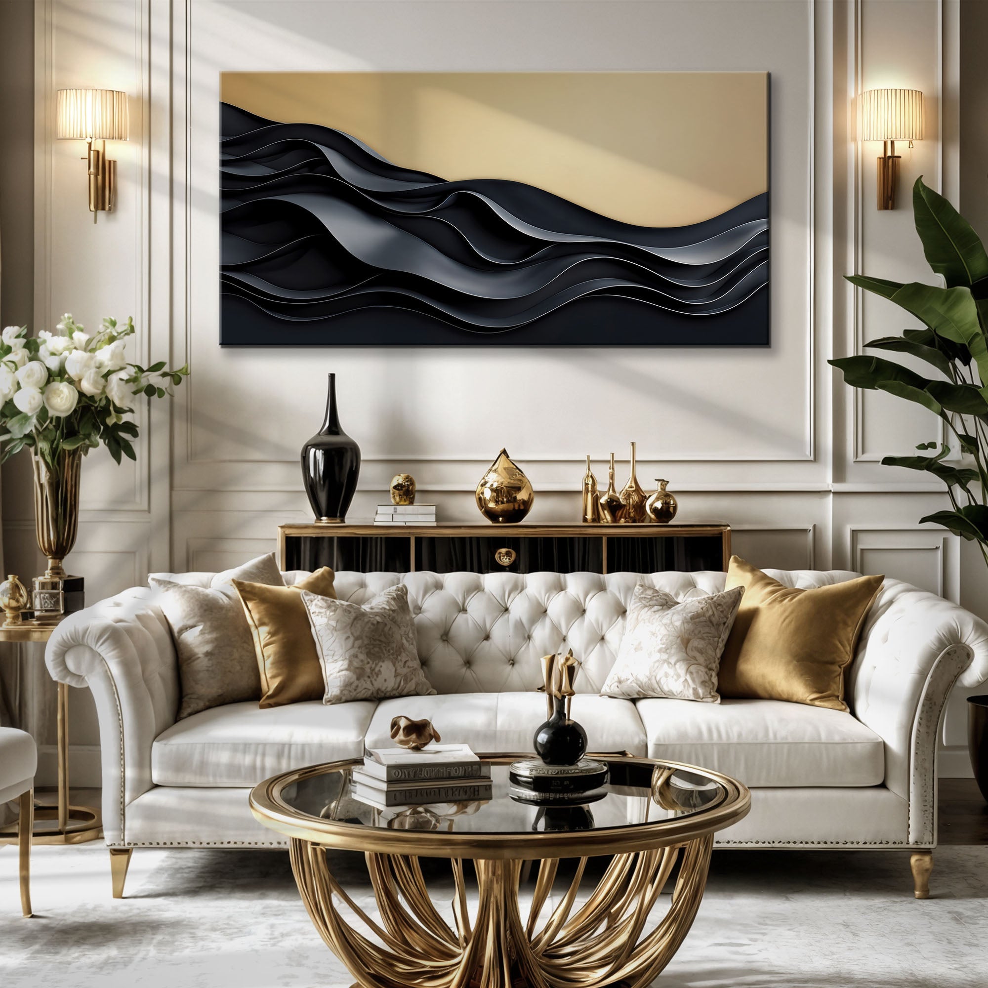 Black and Gold Minimalist Abstract Wall Art II on sale at MyriadMart