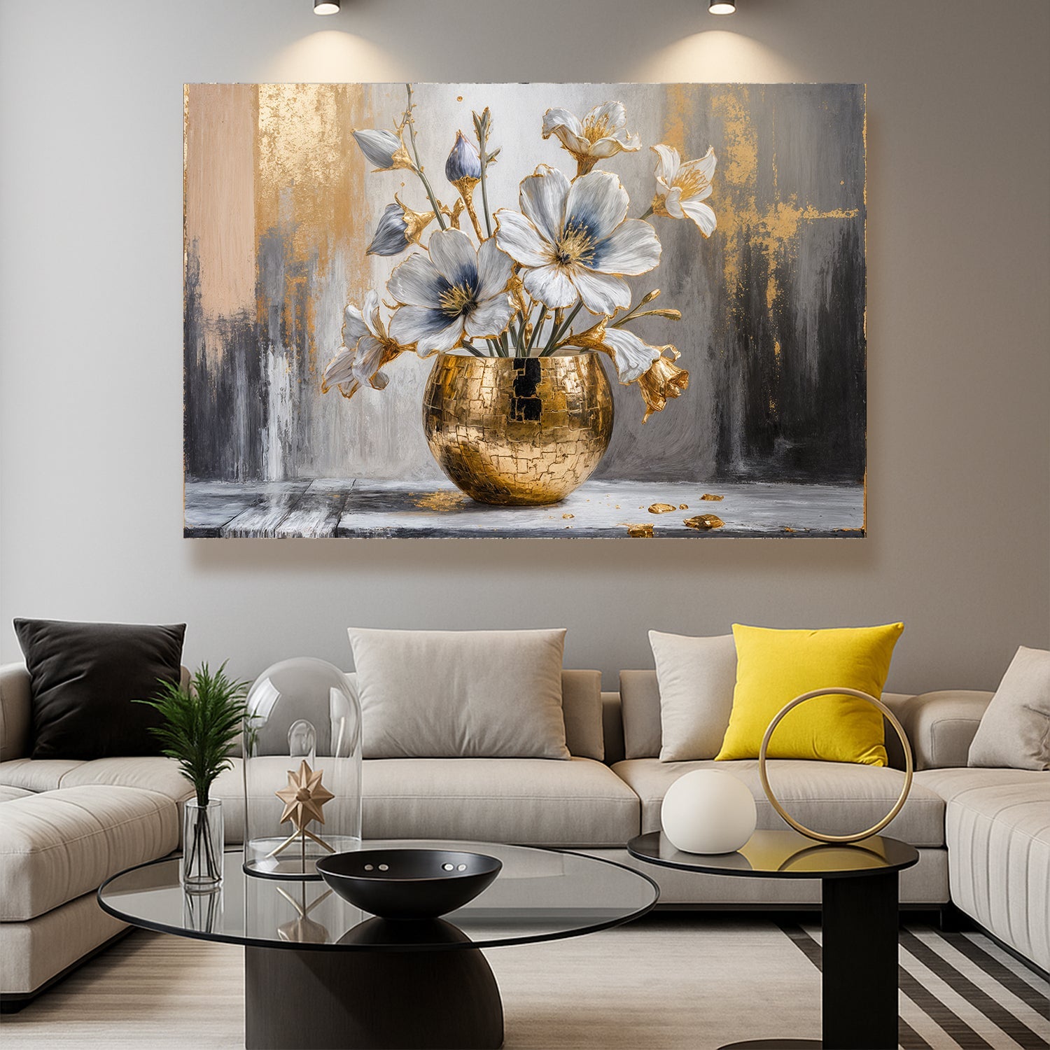 Magnolia Bloom in Gold Abstract Wall Art on sale at MyriadMart