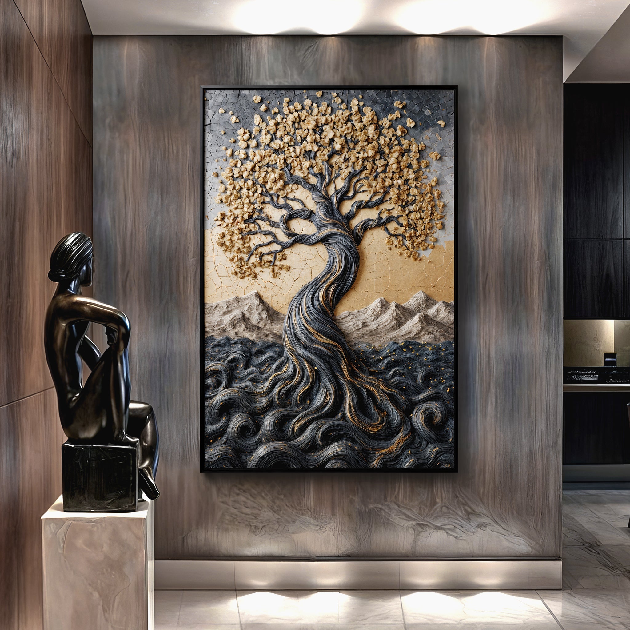 Golden Tree of Life Minimalist Impasto Wall Art on sale at MyriadMart