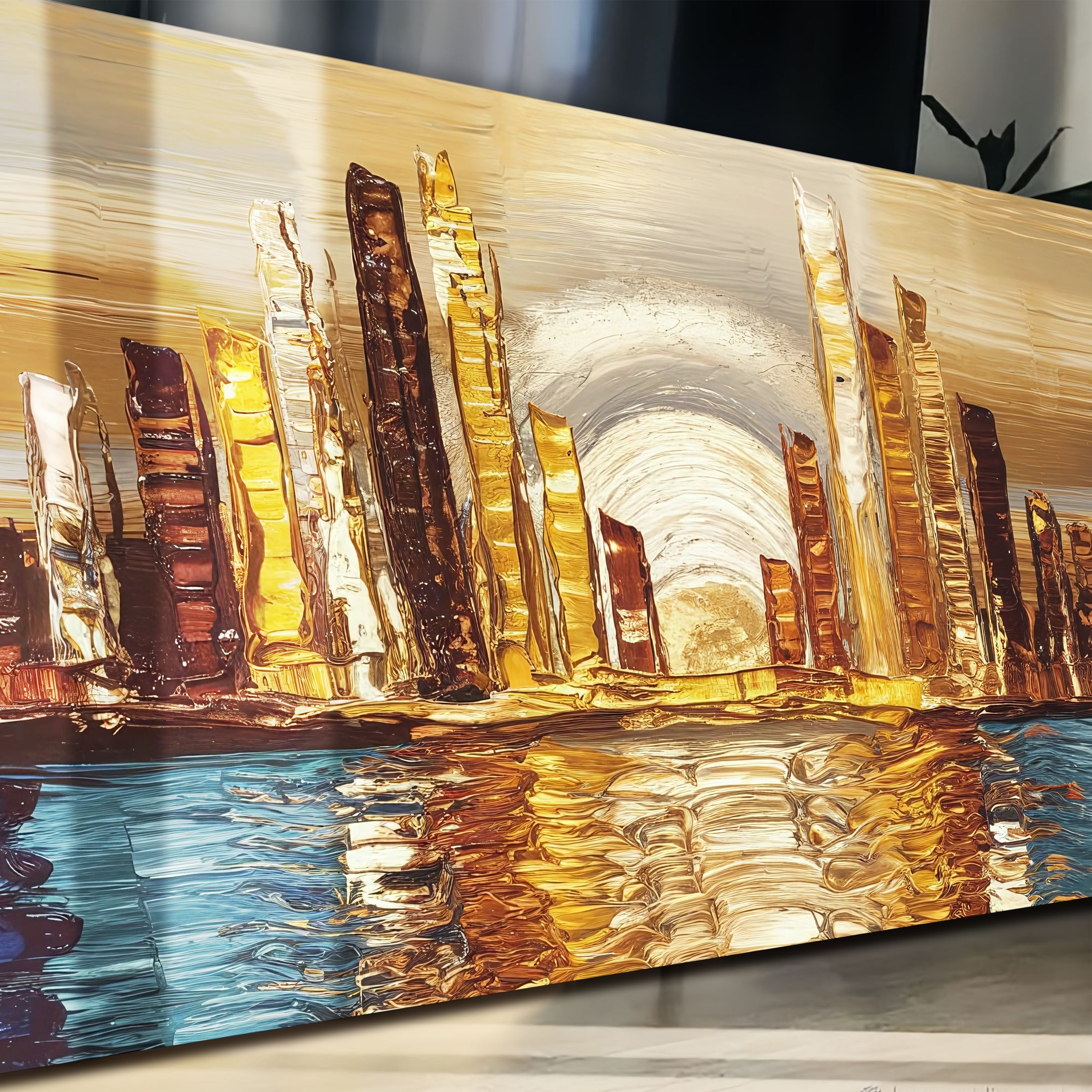 Golden Metropolis Abstract Impasto Wall Art on sale at MyriadMart