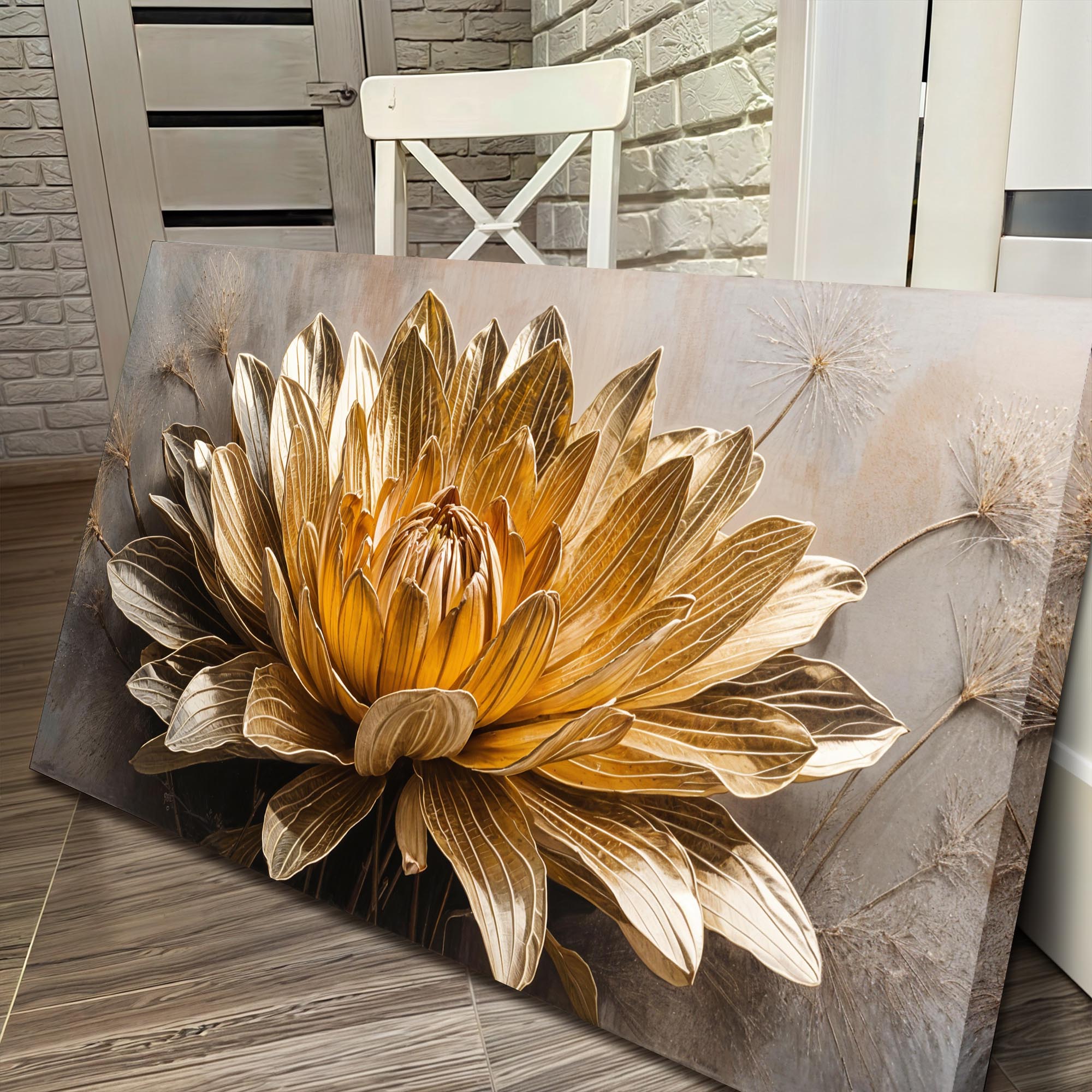 Golden Dandelion Minimalist Abstract Wall Art VII on sale at MyriadMart