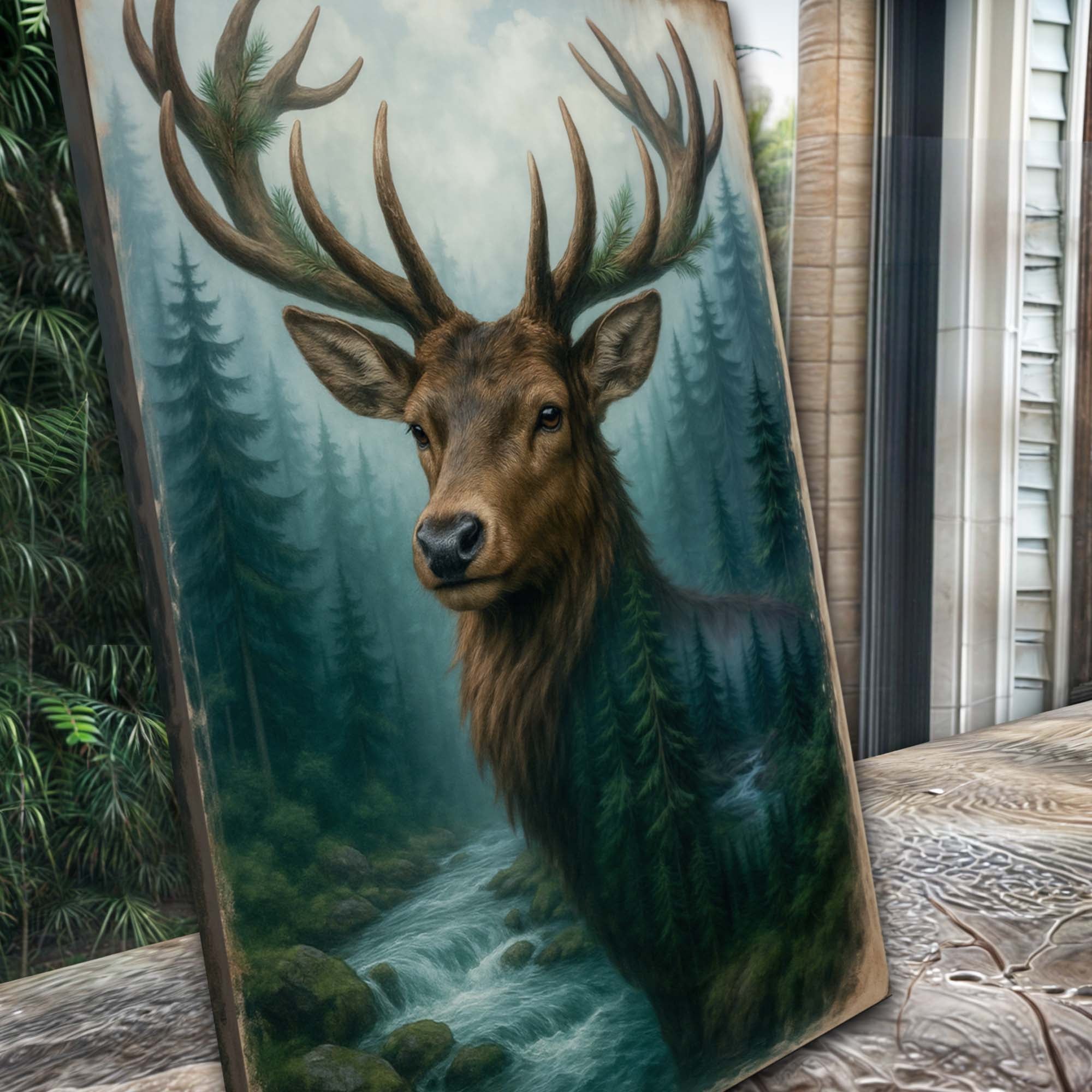 Misty Stag Double Exposure Wall Art on sale at MyriadMart