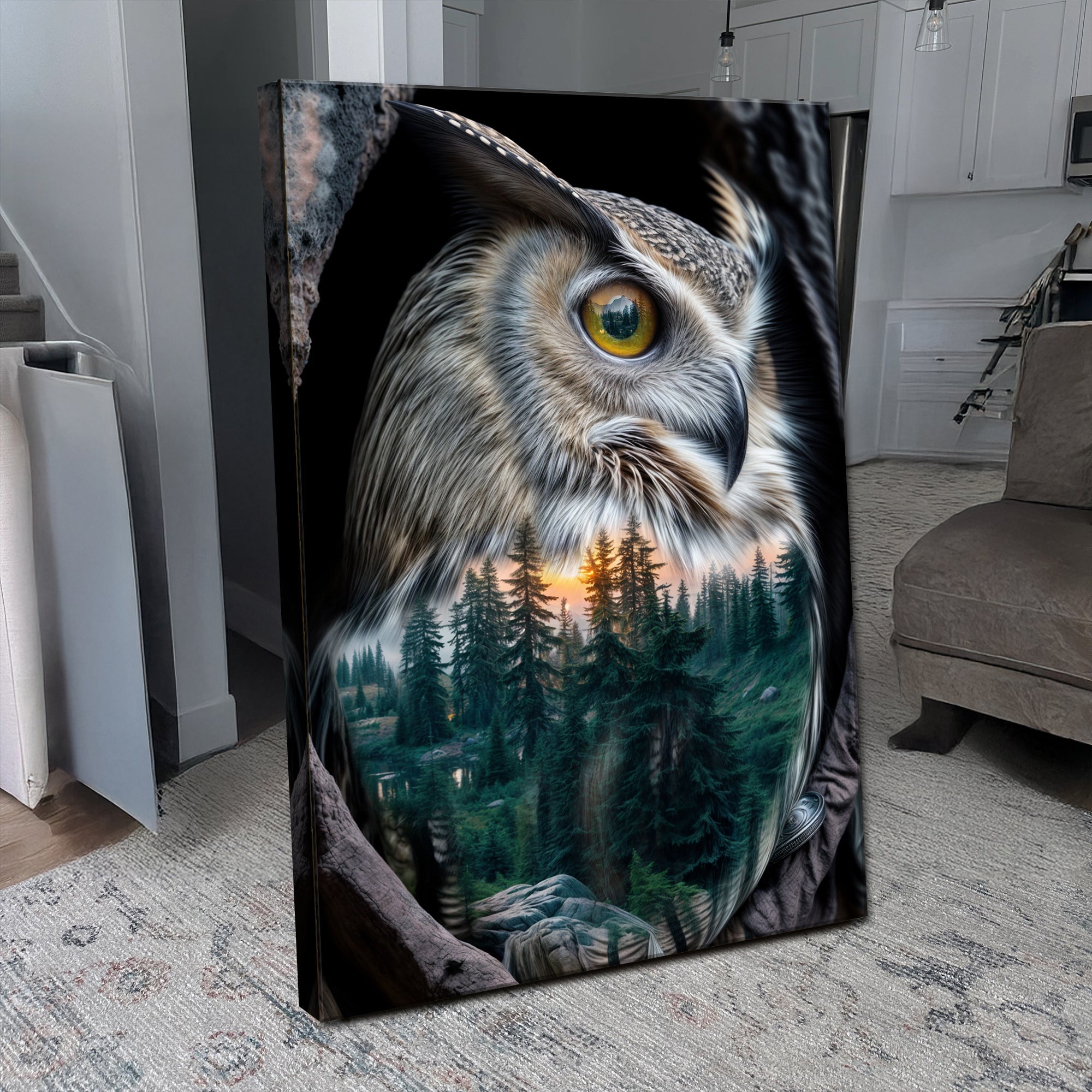 Owl Double Exposure Wall Art on sale at MyriadMart