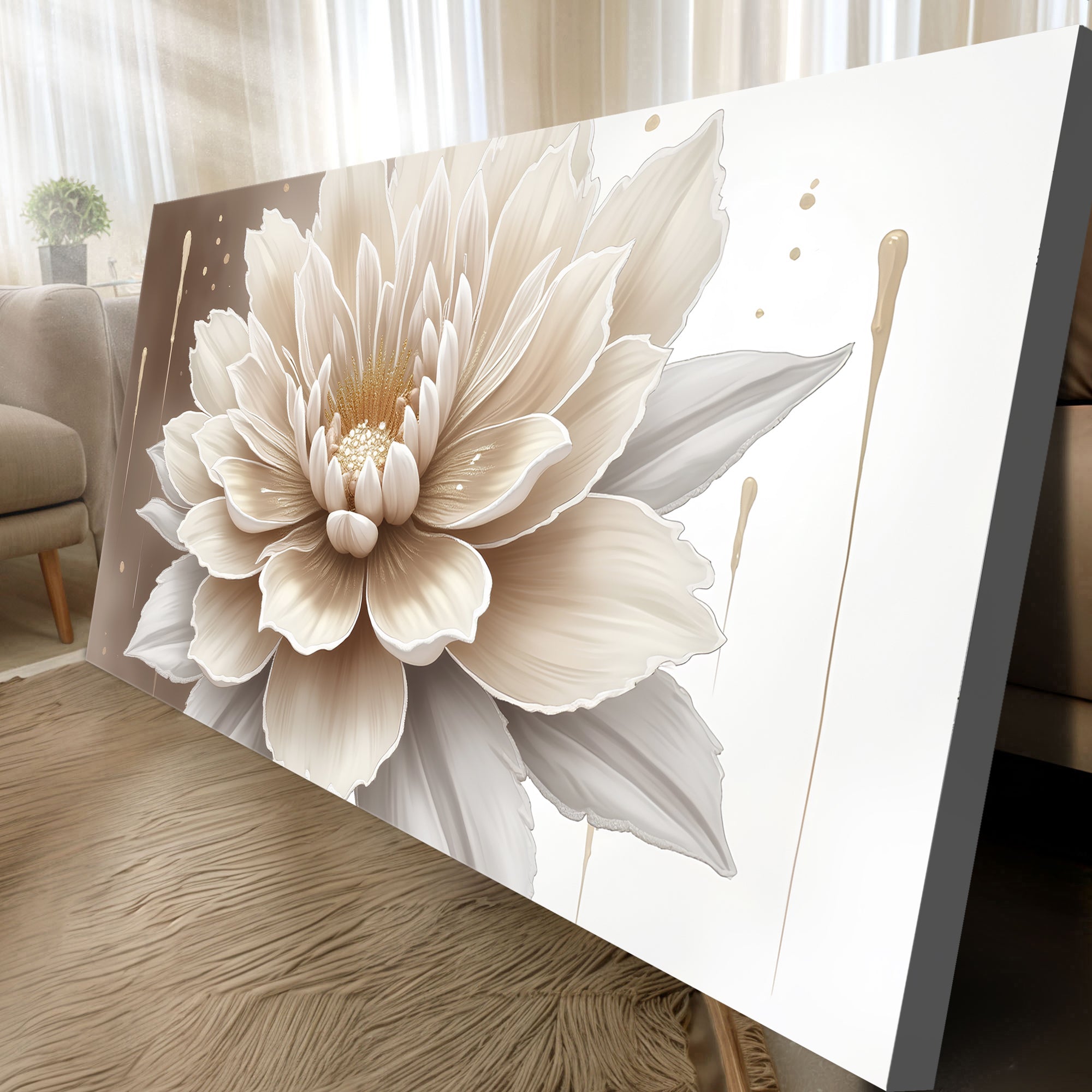 Single Beige Flower Abstract Wall Art on sale at MyriadMart