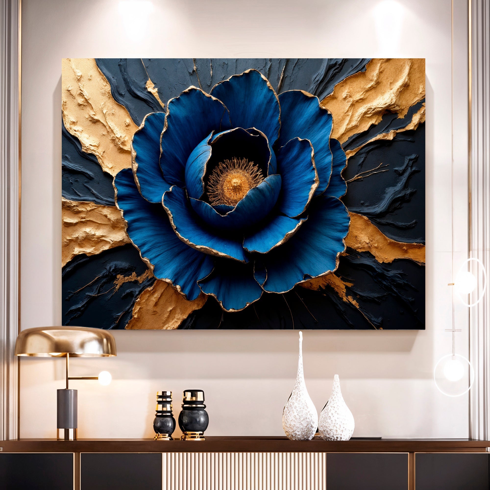 Sapphire Bloom Impasto Wall Art on sale at MyriadMart