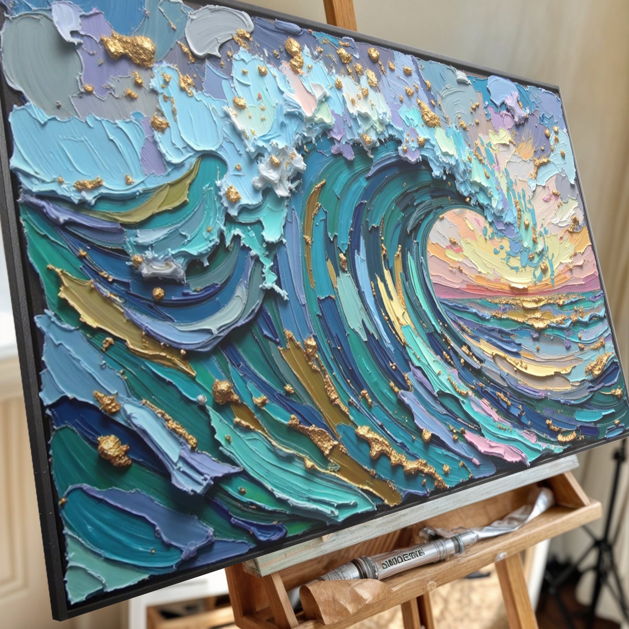 Golden Tide Impasto Wall Art on sale at MyriadMart