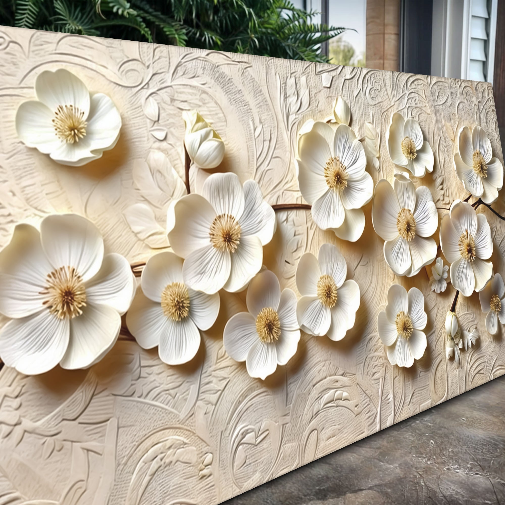 White Blossom Serenade Impasto Wall Art on sale at MyriadMart