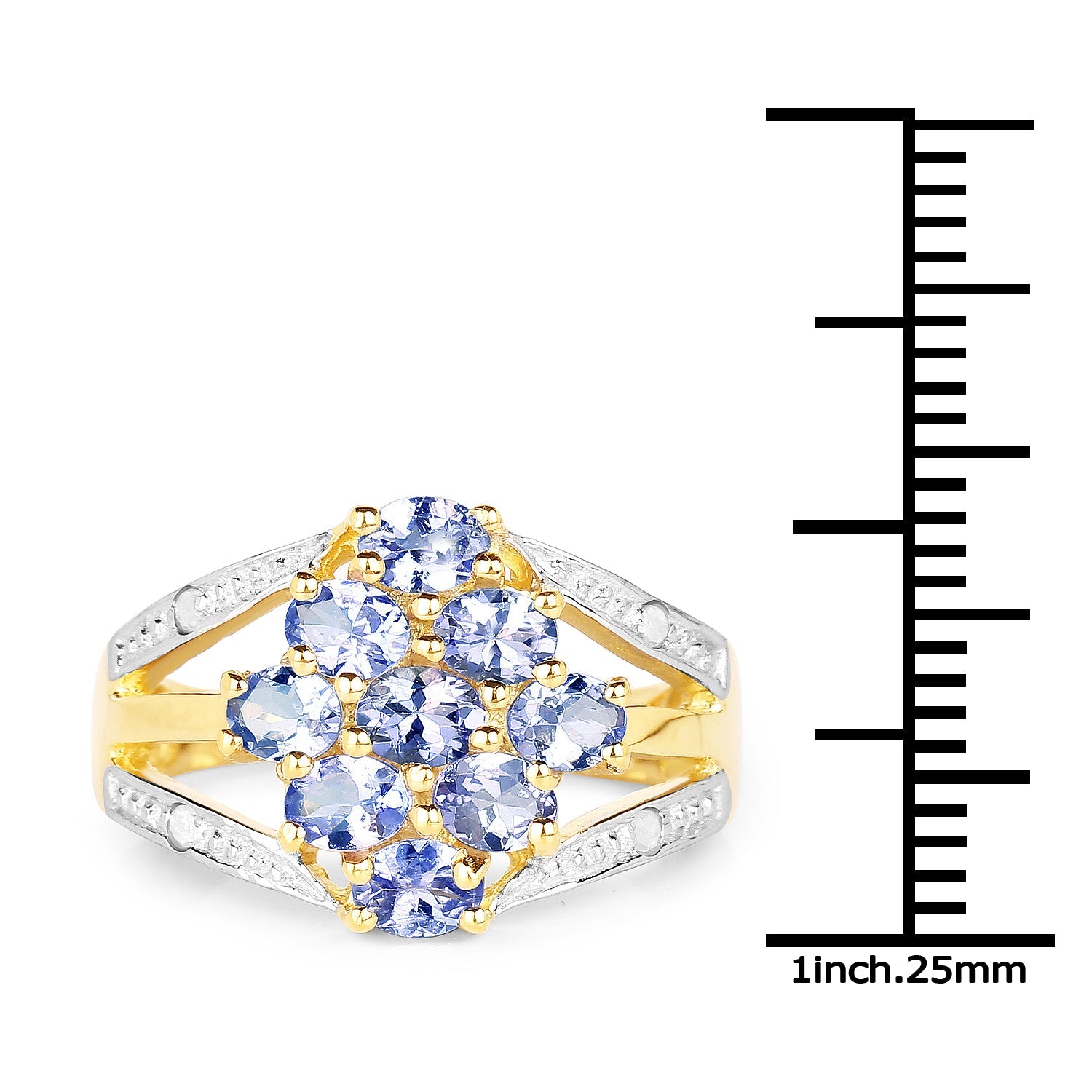 14K Yellow Gold Plated 1.59 Carat Genuine Tanzanite and White Topaz .925 Sterling Silver Ring on sale at MyriadMart