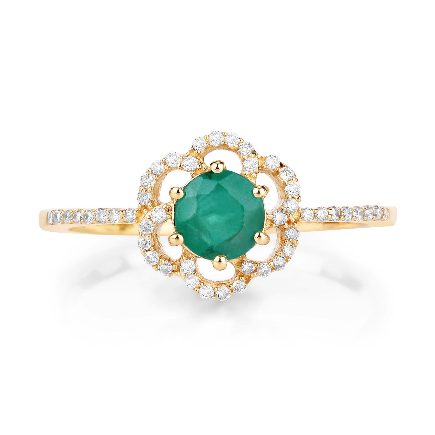 0.55 Carat Genuine Zambian Emerald and White Diamond 14K Yellow Gold Ring on sale at MyriadMart