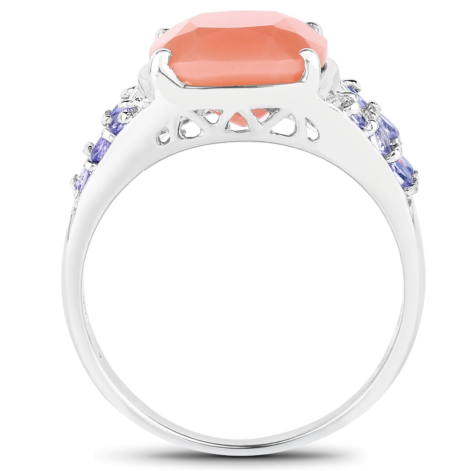 3.97 Carat Genuine Peach Moonstone and Tanzanite .925 Sterling Silver Ring on sale at MyriadMart