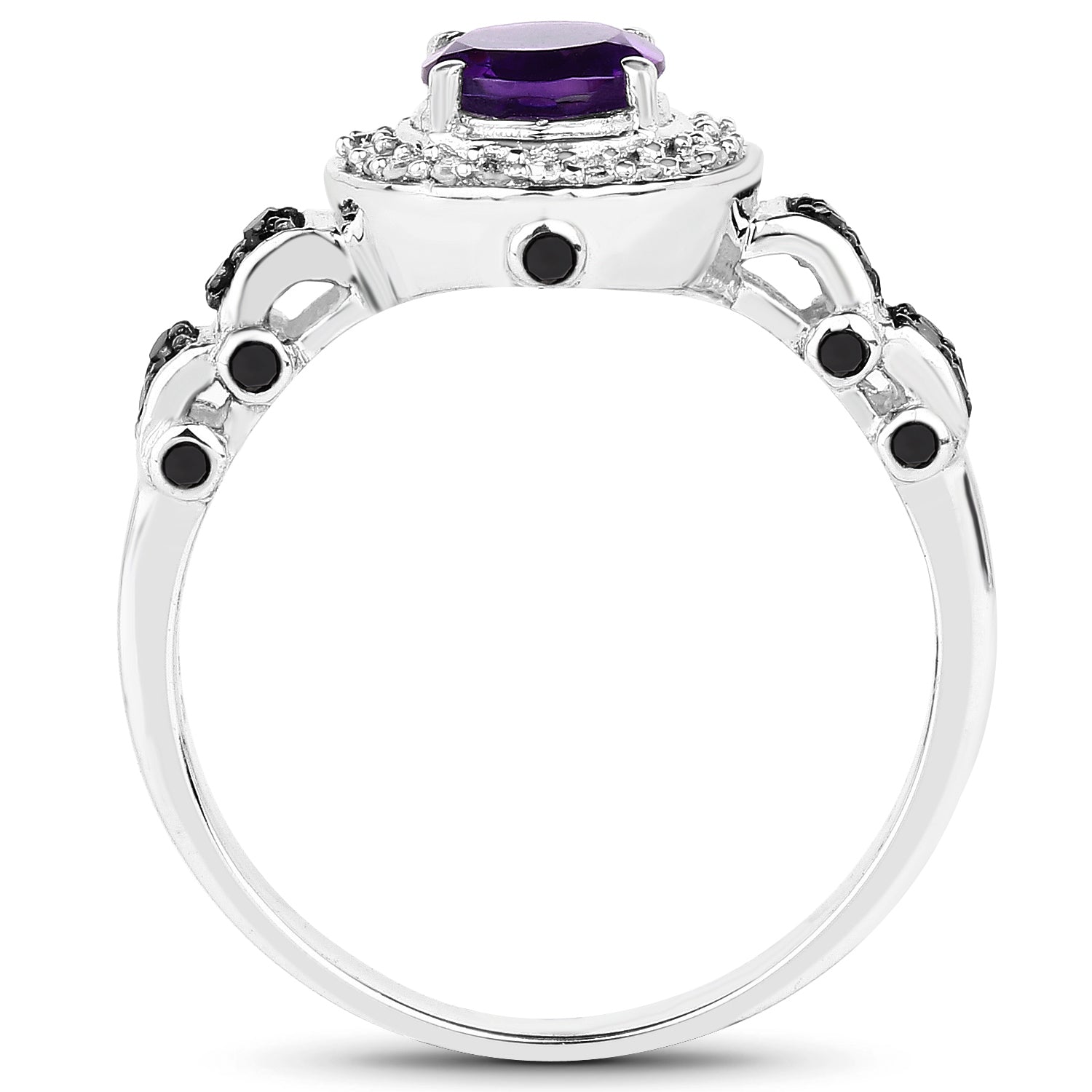 1.02 Carat Genuine Amethyst, Black Diamond & White Diamond .925 Sterling Silver Ring on sale at MyriadMart