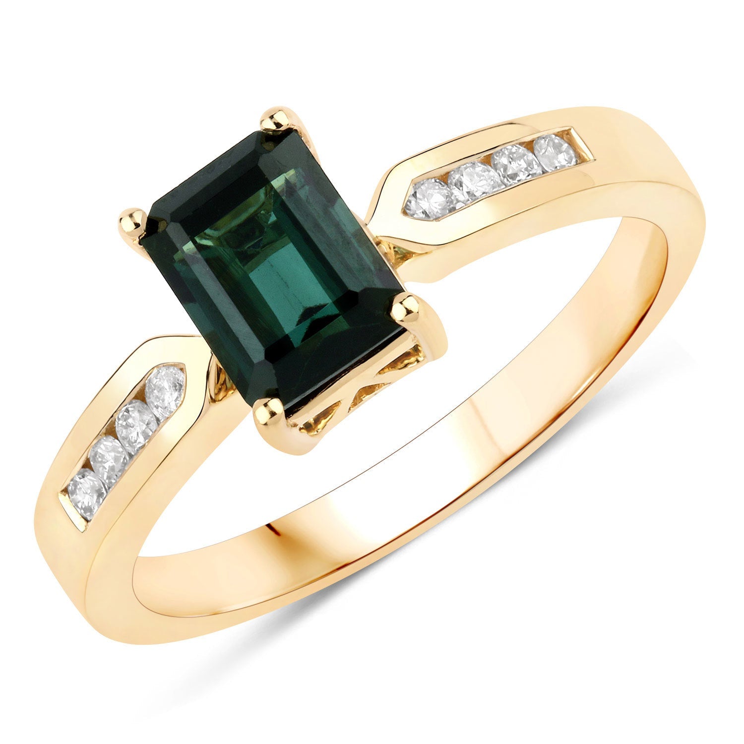 1.19 Carat Genuine Green Tourmaline and White Diamond 14K Yellow Gold Ring on sale at MyriadMart