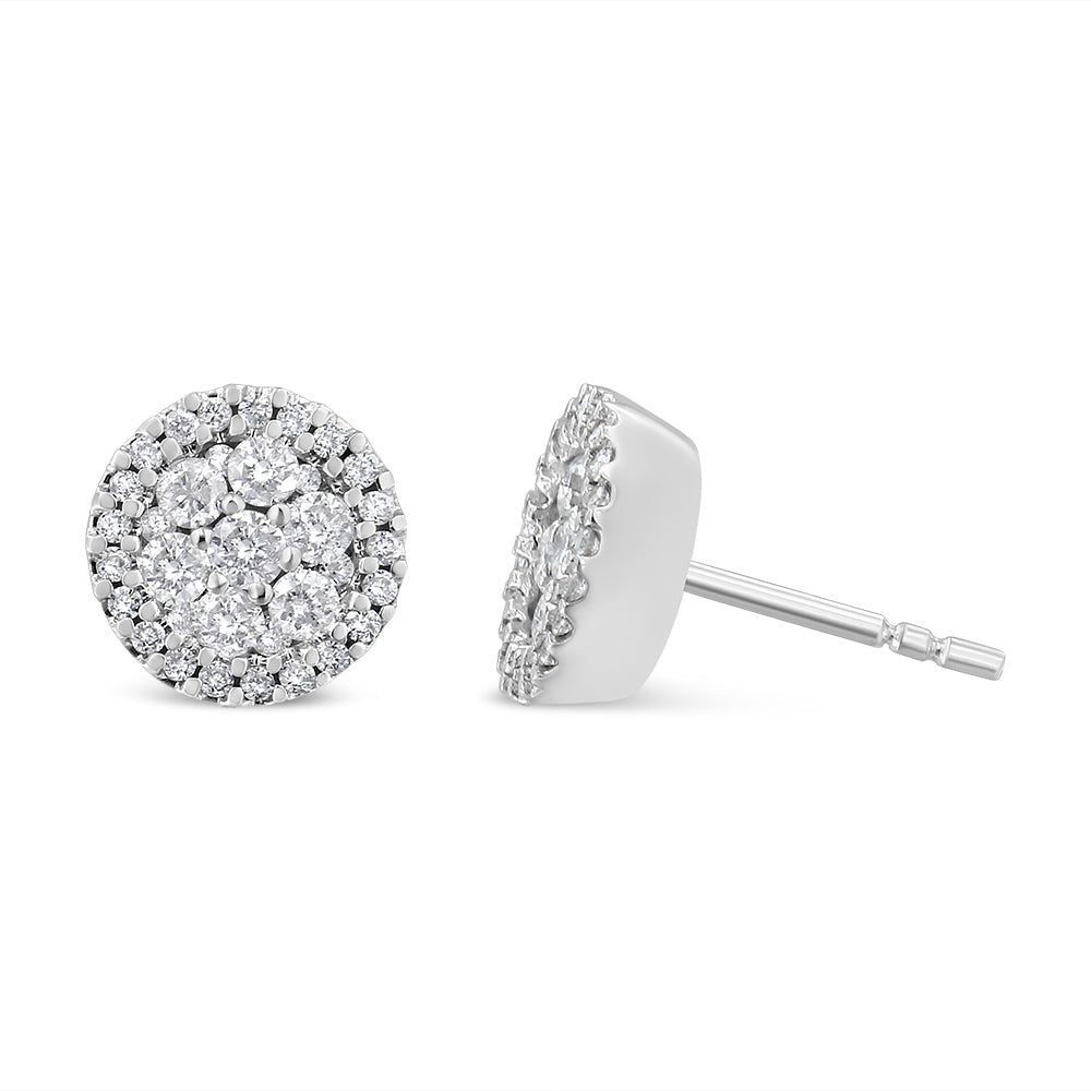 14K White Gold 1.0 Cttw Brilliant-Cut Diamond Halo-Style Cluster Round Button Stud Earrings H-I Color, I1-I2 Clarity on sale at MyriadMart