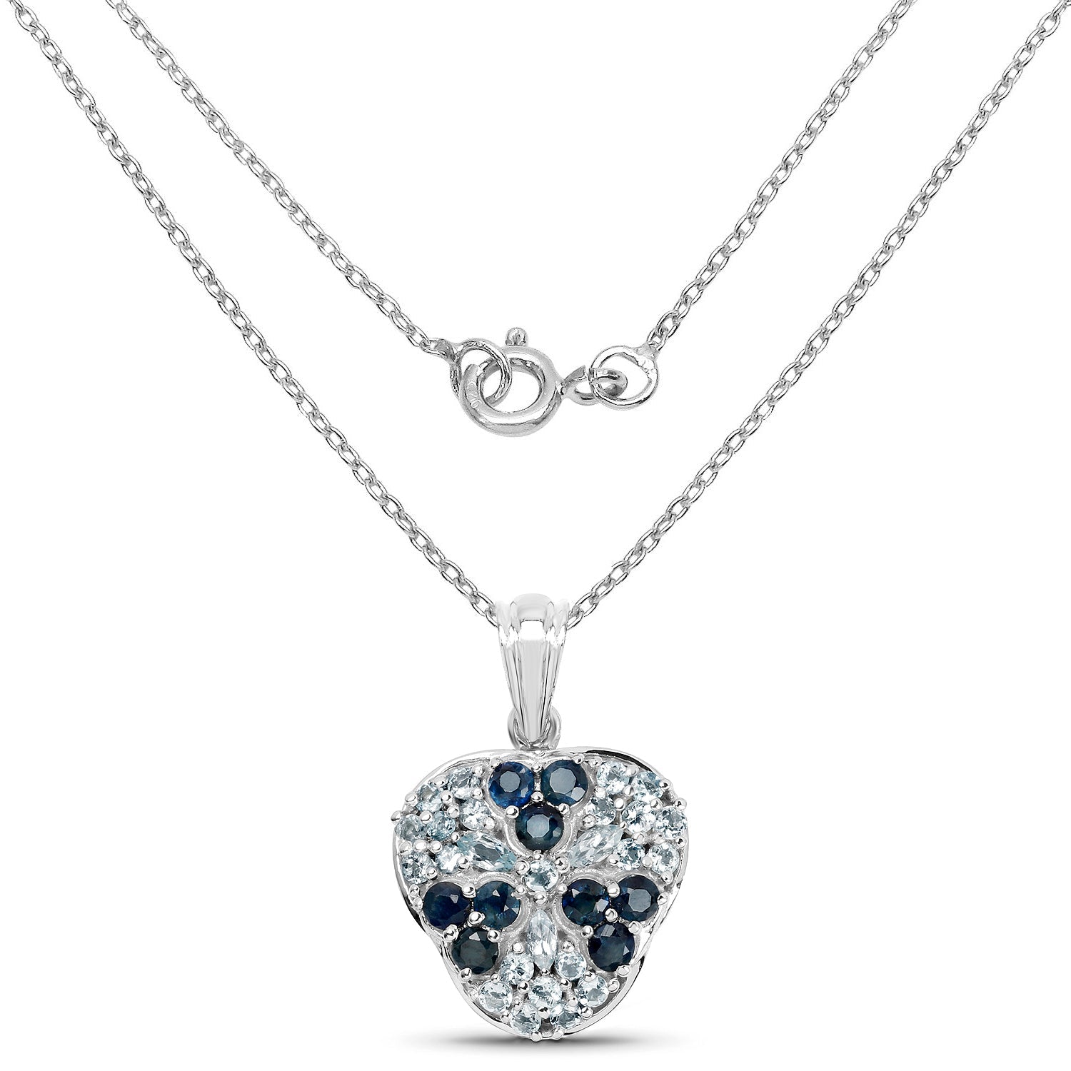 2.73 Carat Genuine Blue Sapphire and Aquamarine .925 Sterling Silver Pendant on sale at MyriadMart